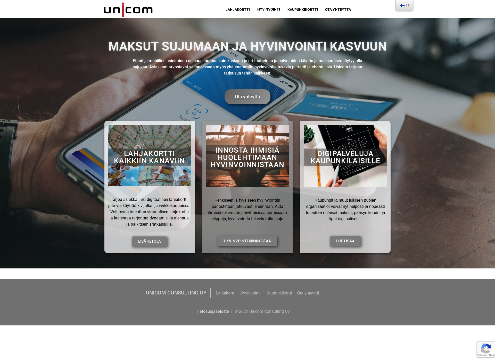Skärmdump för unicom.fi