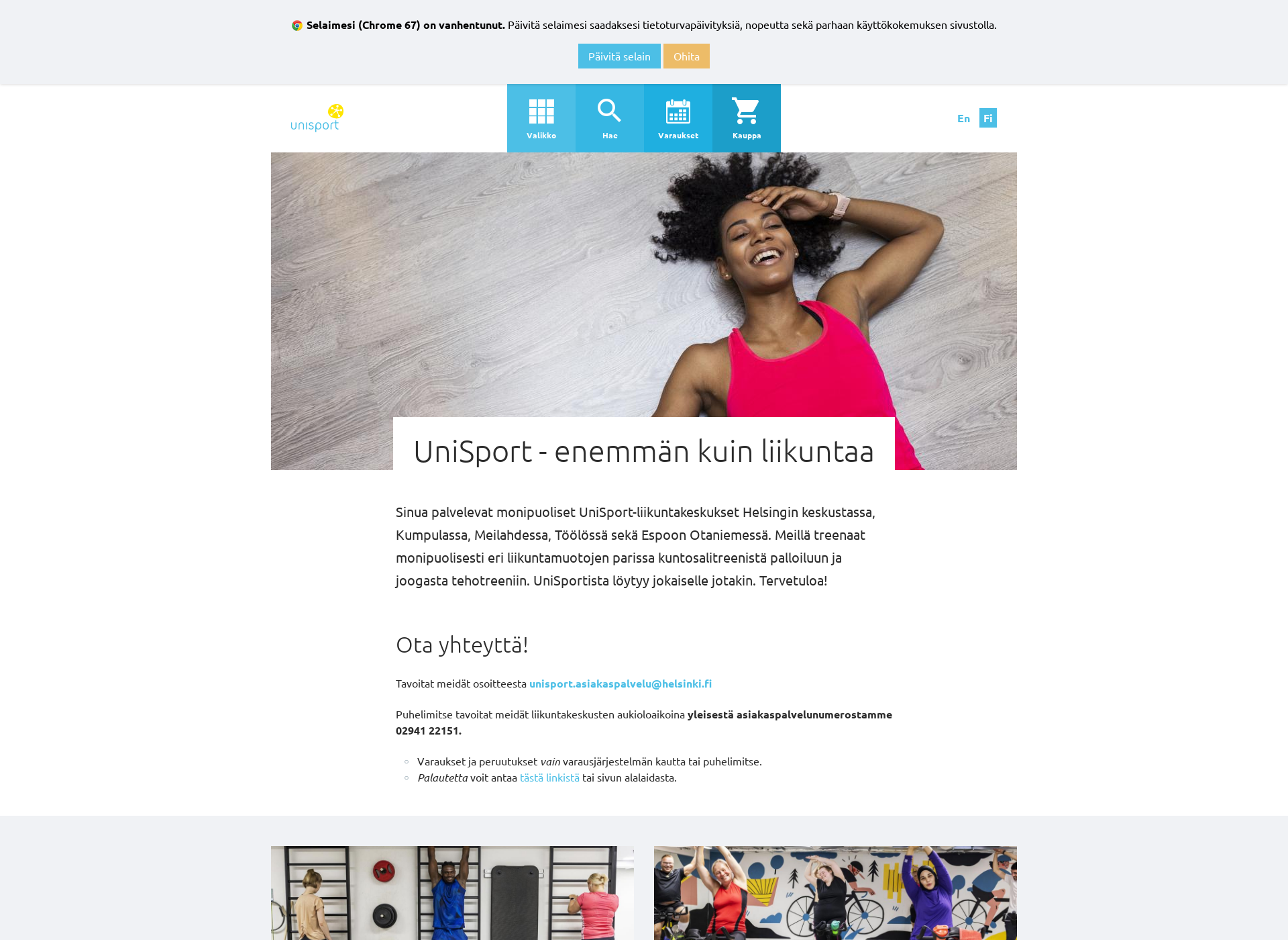 Skärmdump för unisport.fi