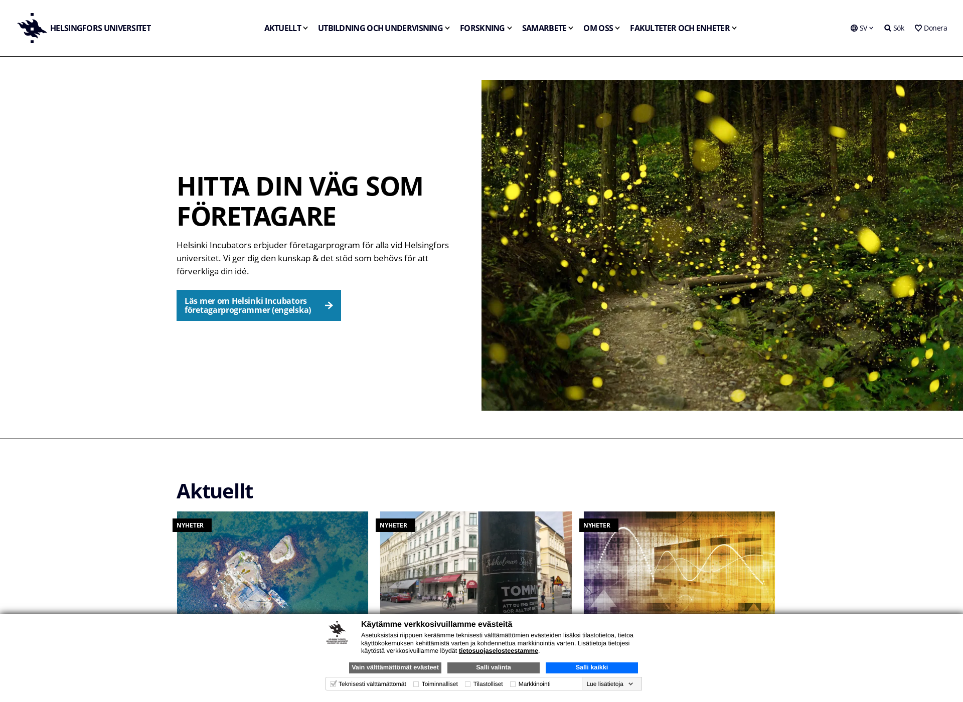 Skärmdump för universitet.fi