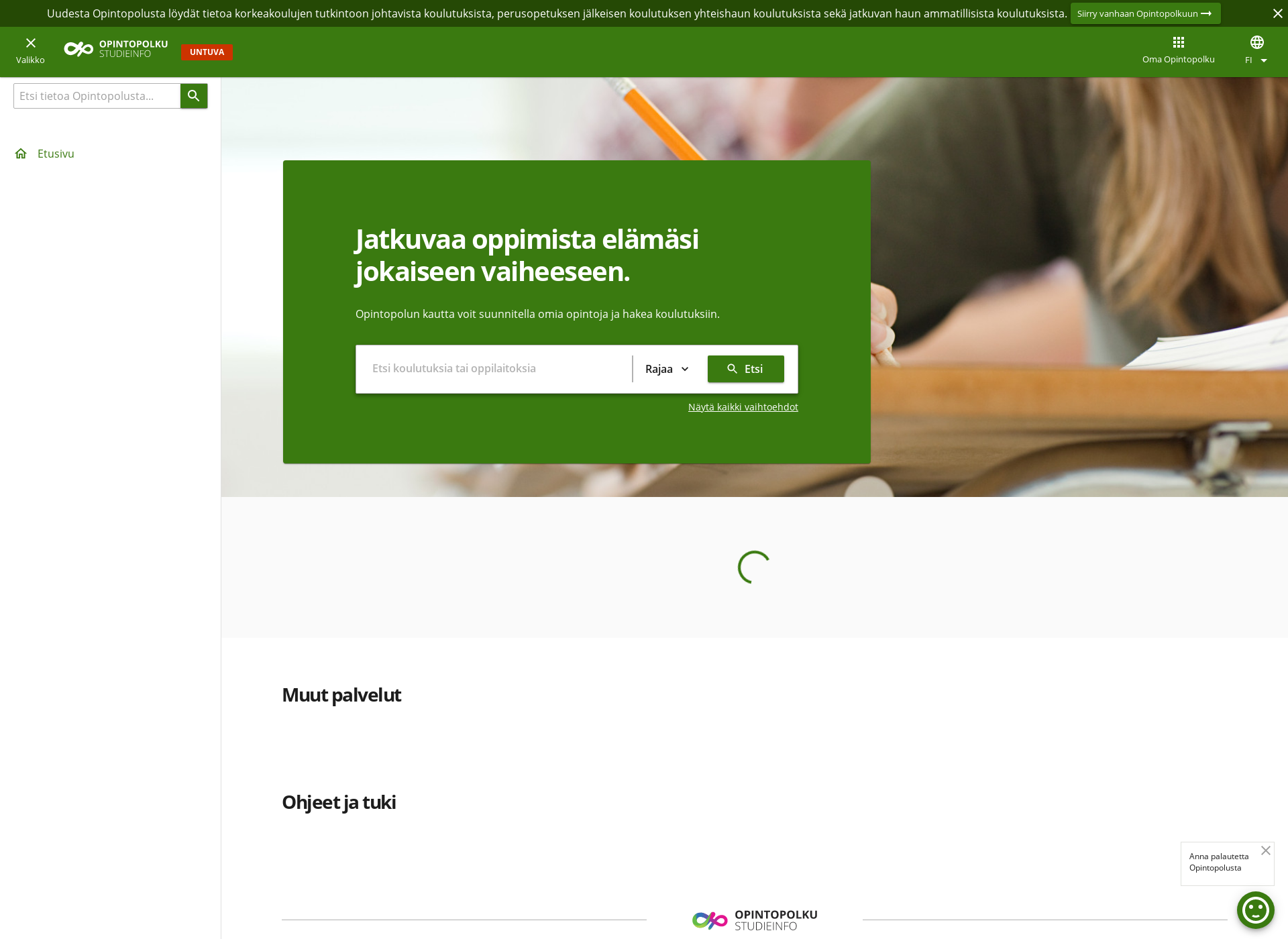 Skärmdump för untuvastudieinfo.fi
