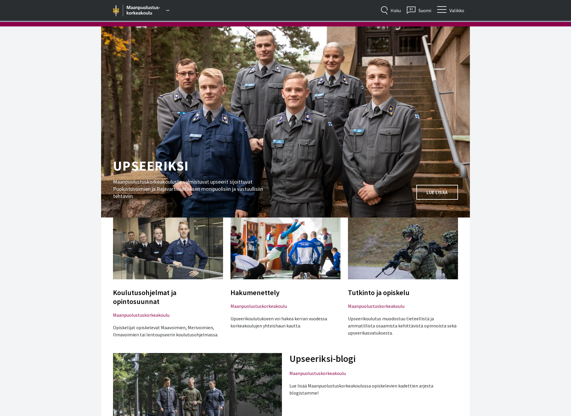 Skärmdump för upseeriksi.fi