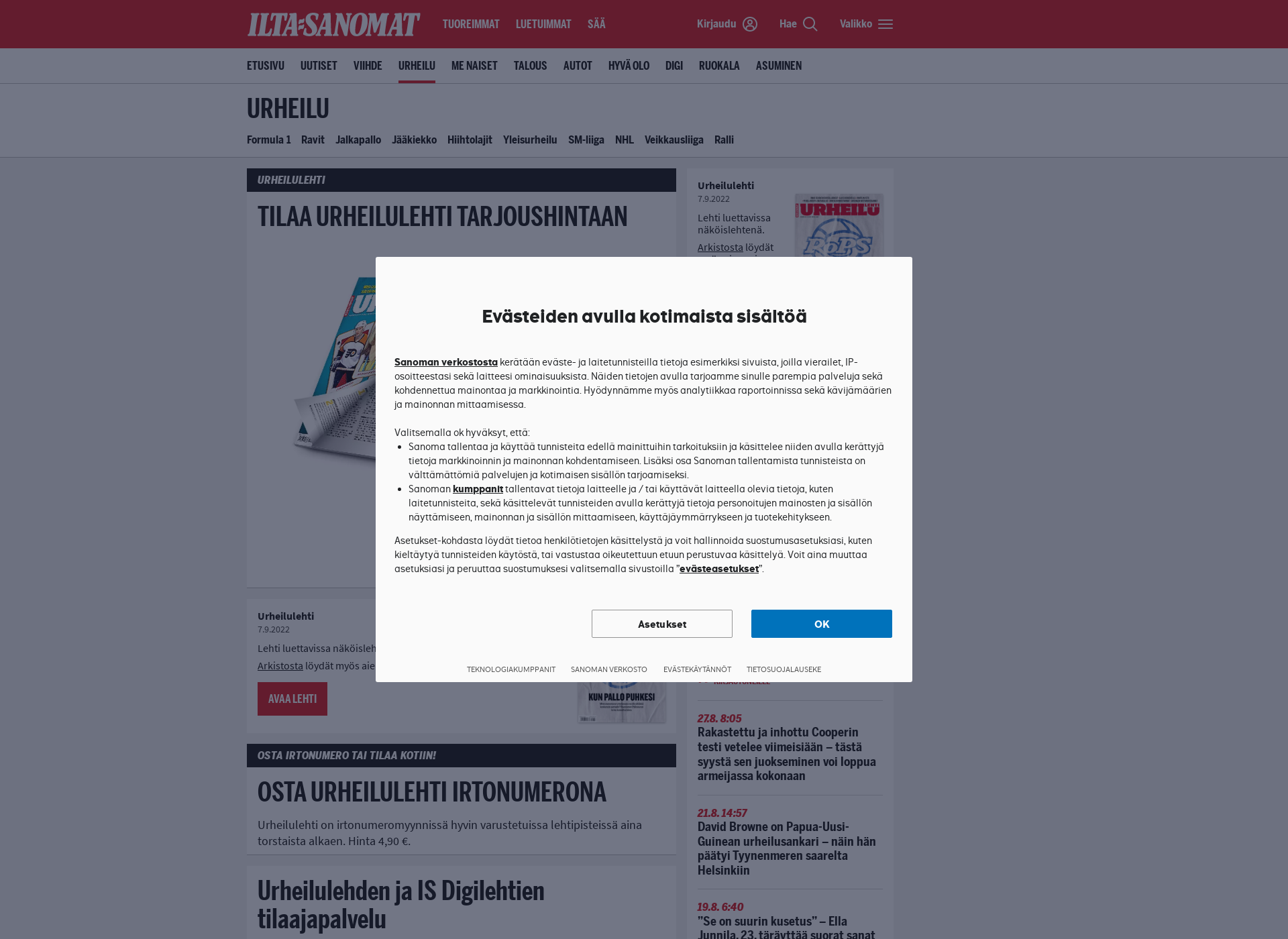 Screenshot for urheilusanomat.fi