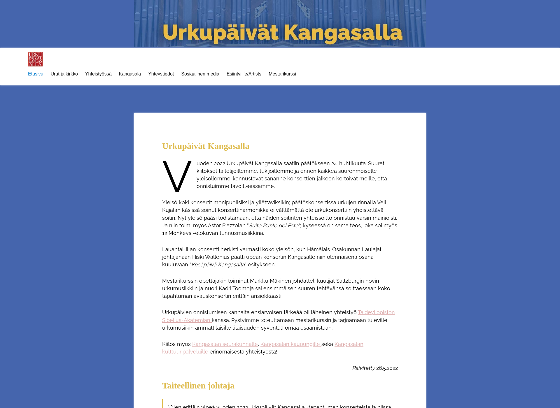 Skärmdump för urkupaivatkangasalla.fi
