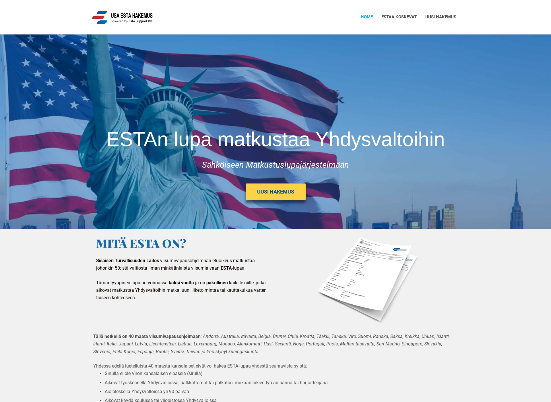 Screenshot for usaestahakemus.fi