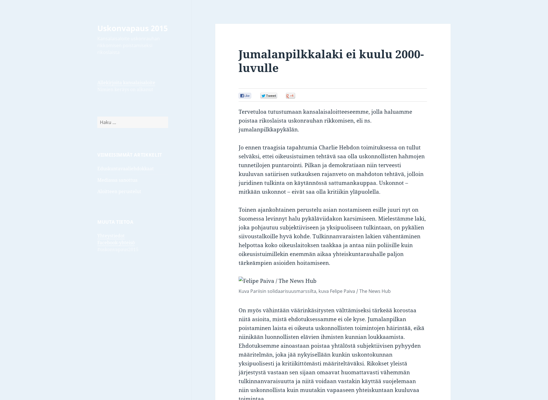Skärmdump för uskonvapaus2015.fi