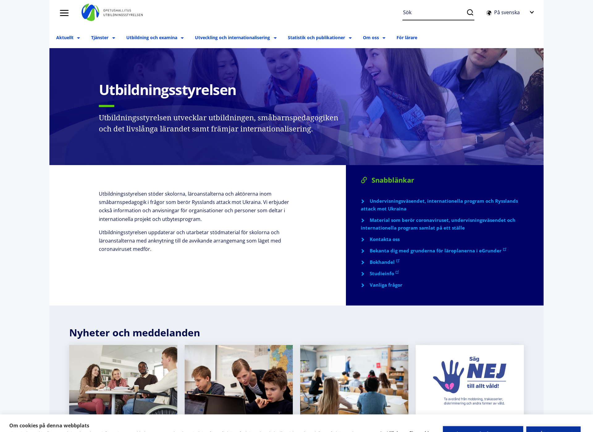 Skärmdump för utbildningsstyrelsen.fi