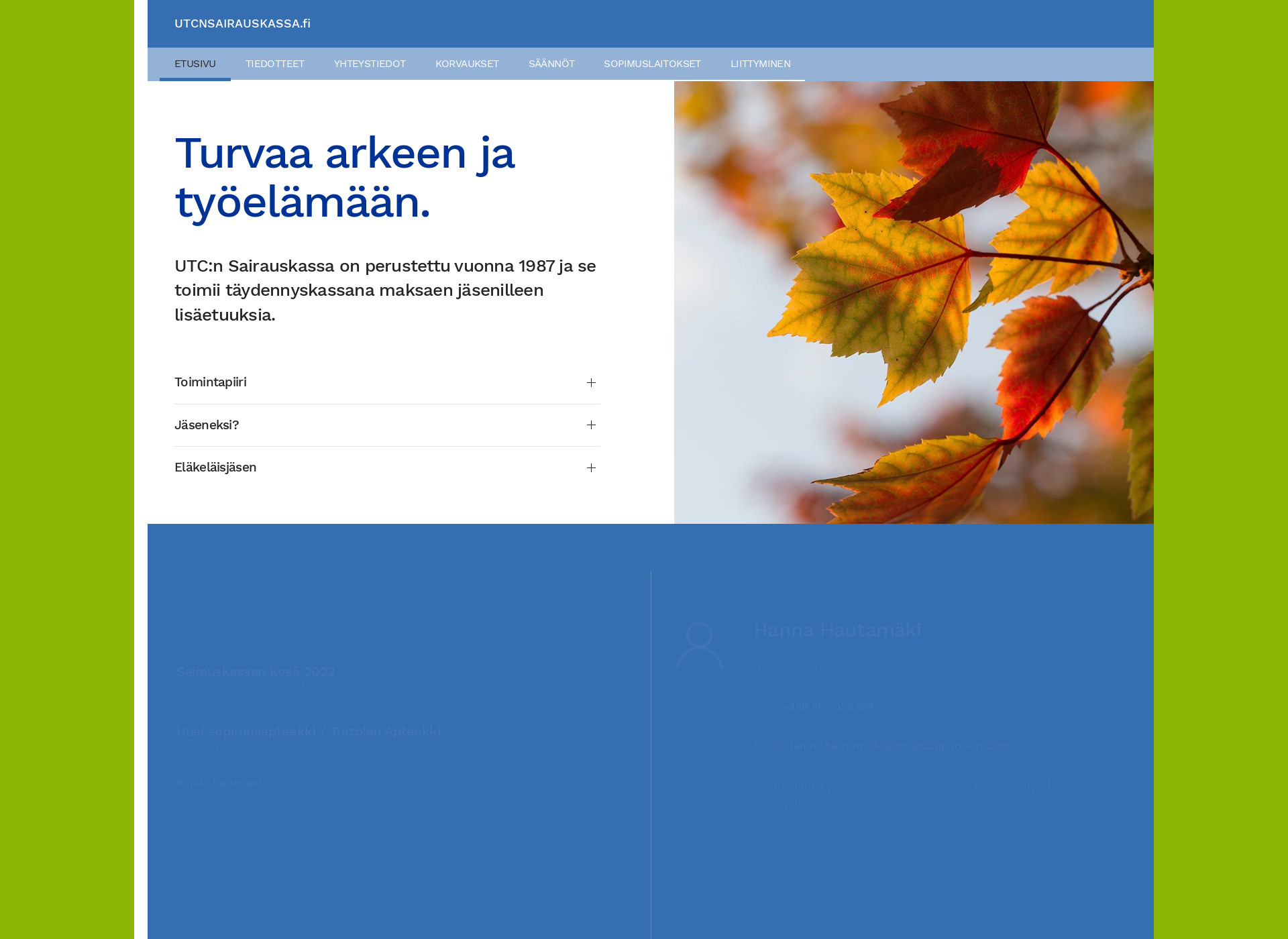 Screenshot for utcnsairauskassa.fi