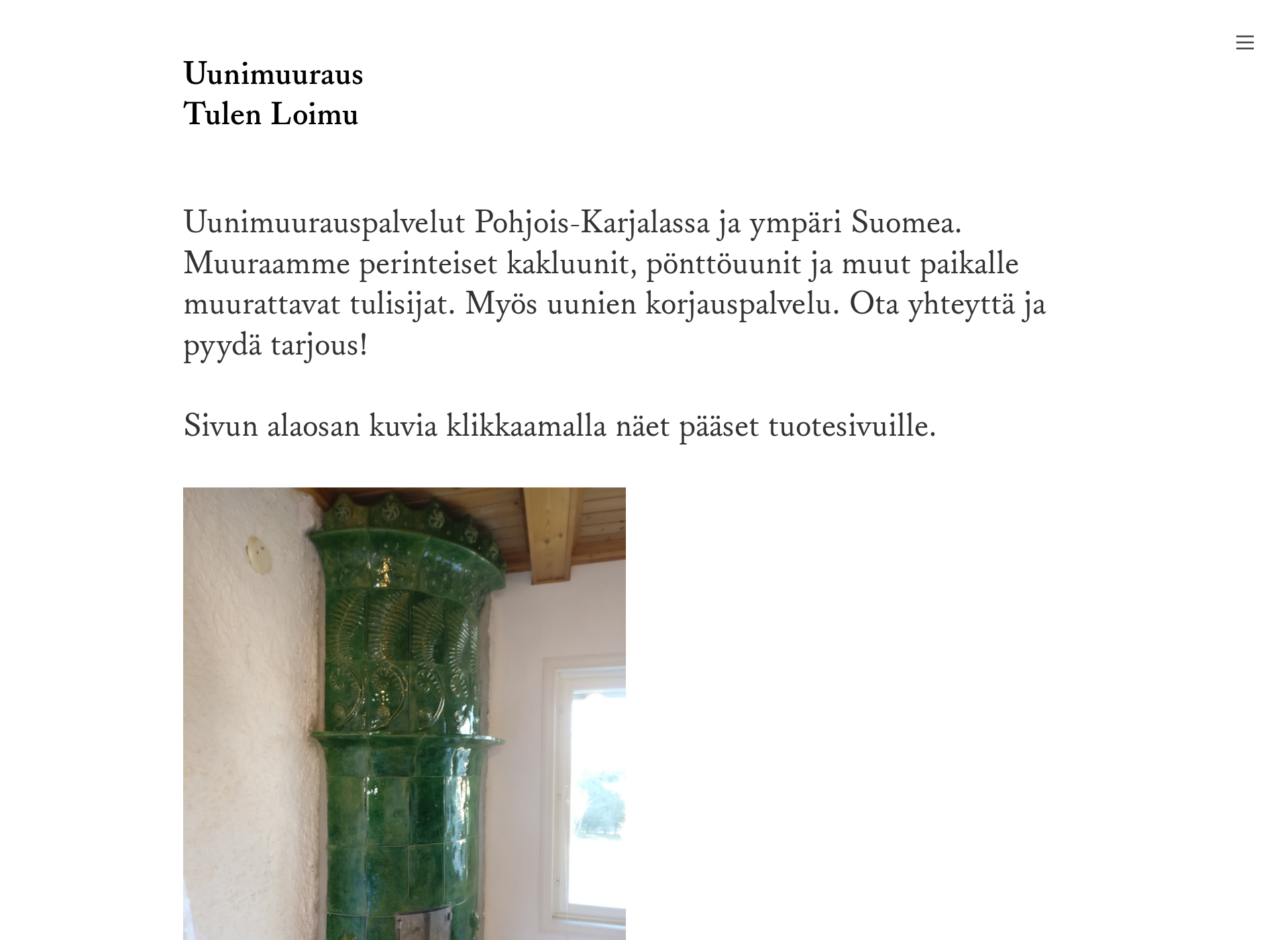 Skärmdump för uunimuuraus-tulenloimu.fi