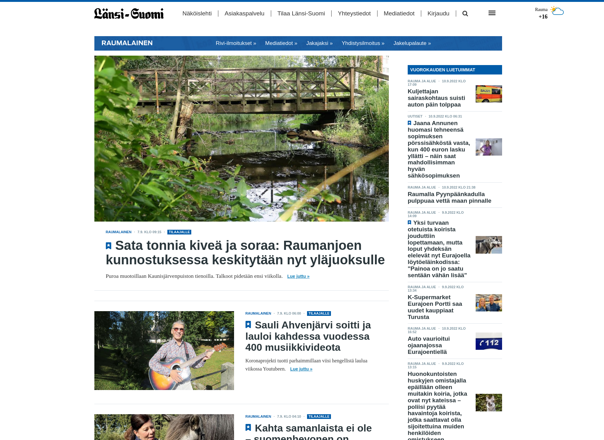Skärmdump för uusirauma.fi