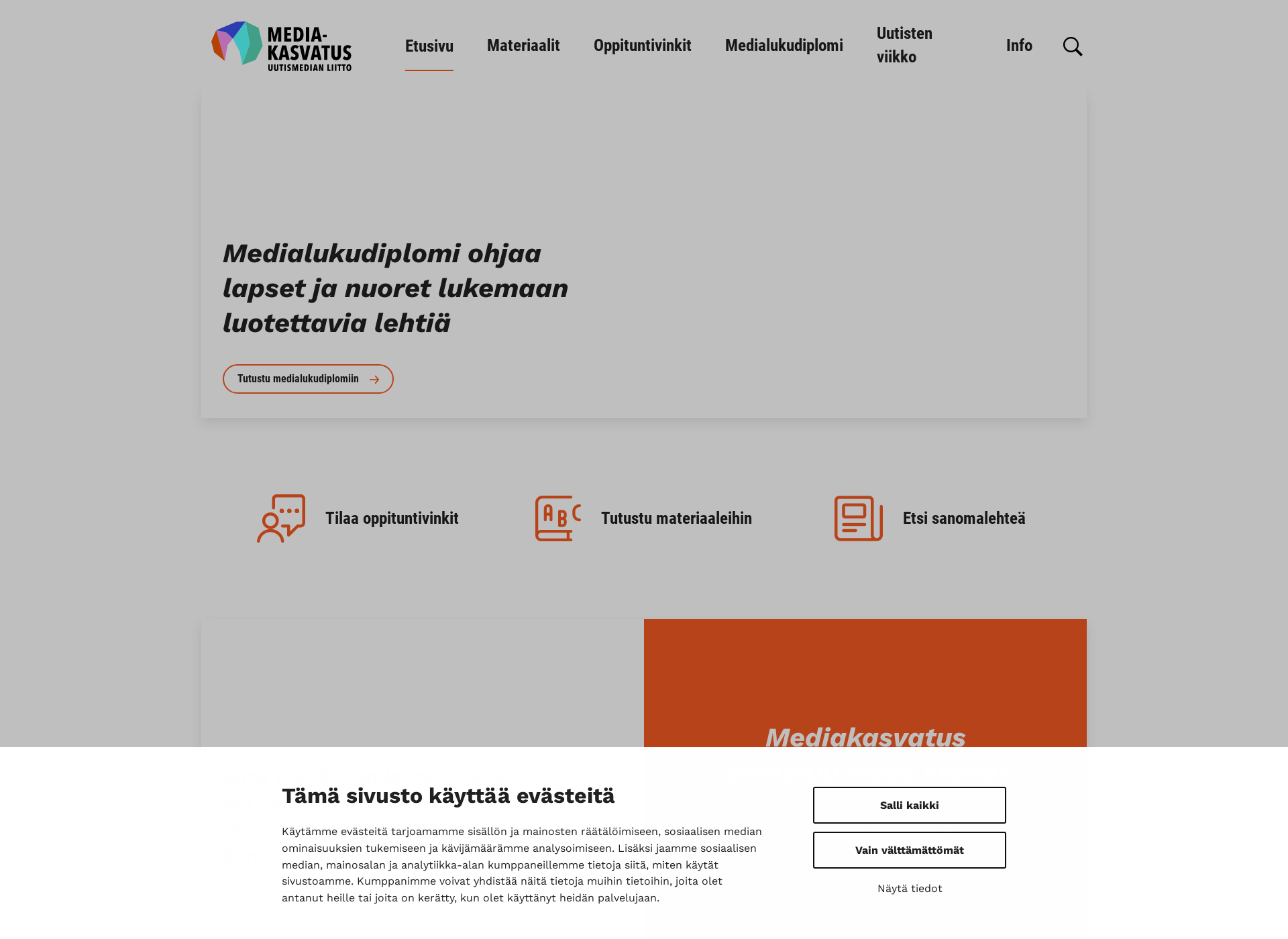 Skärmdump för uutismediakasvatus.fi