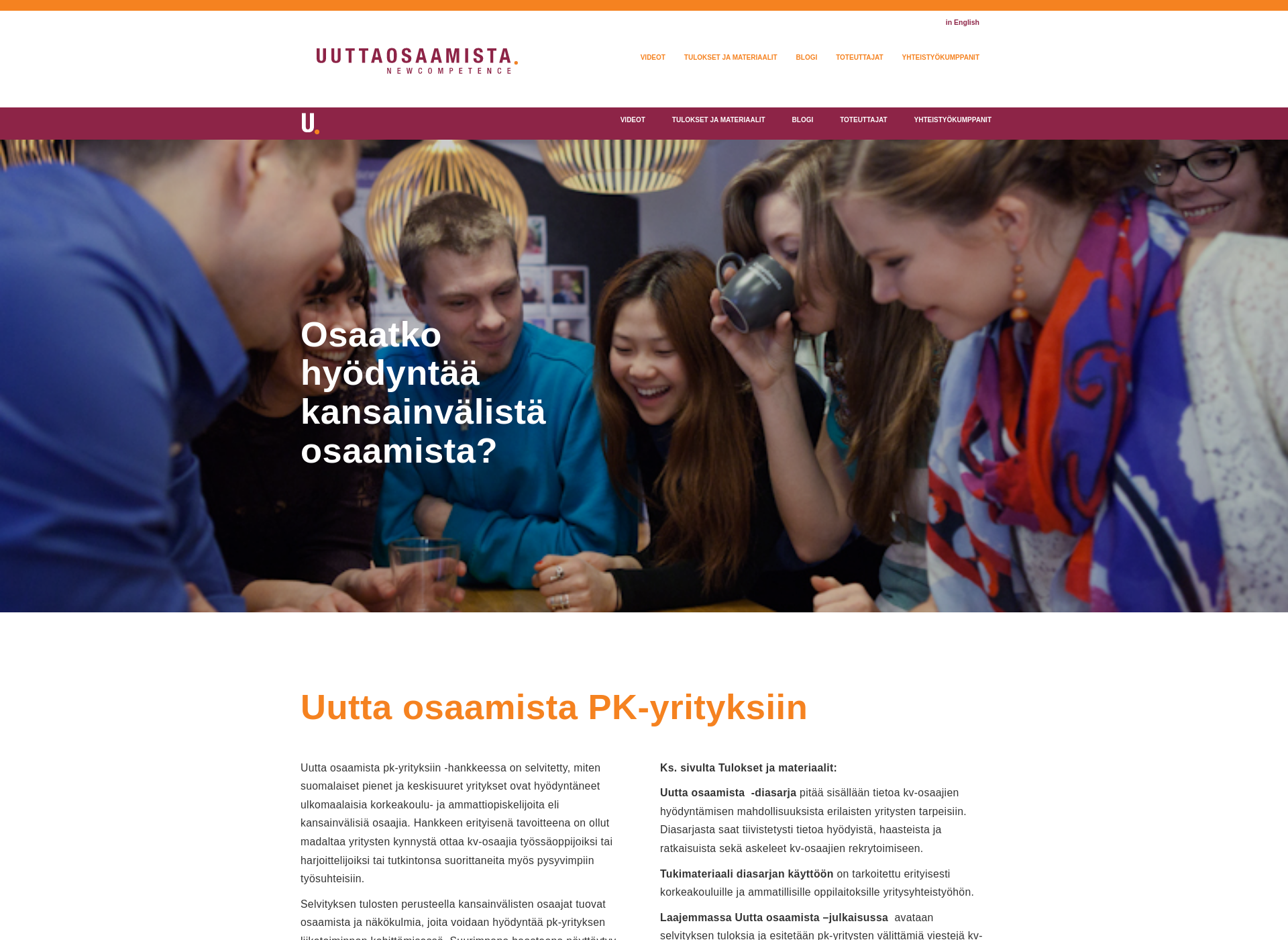 Skärmdump för uuttaosaamista.fi