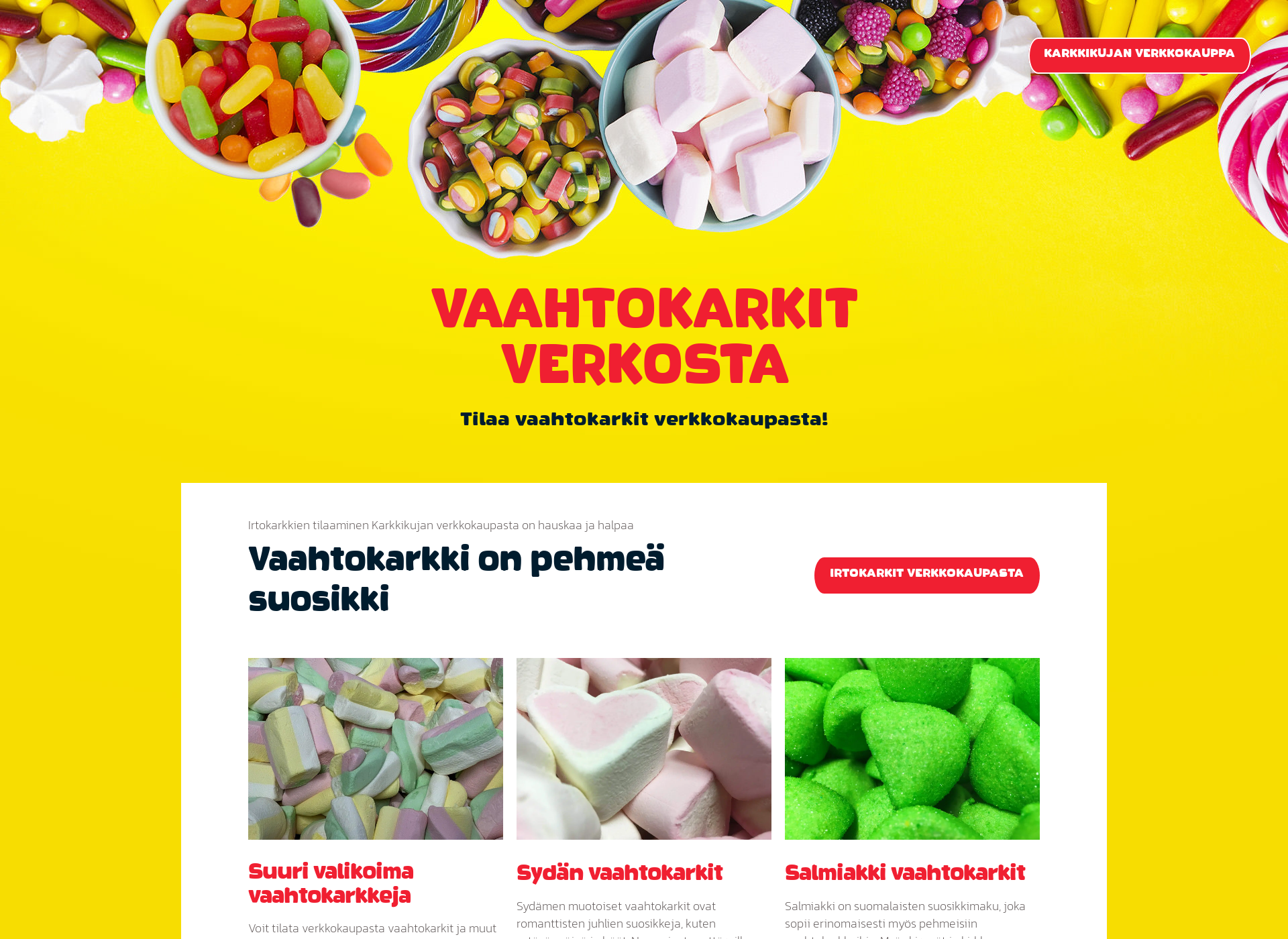 Skärmdump för vaahtokarkit.fi