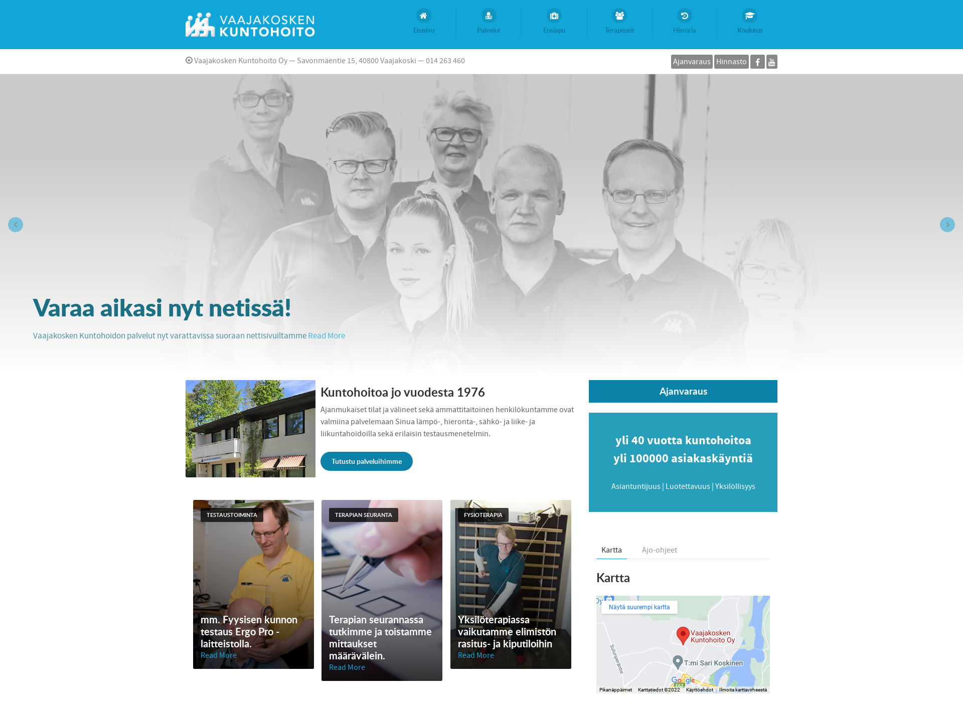 Skärmdump för vaajakoskenkuntohoito.fi