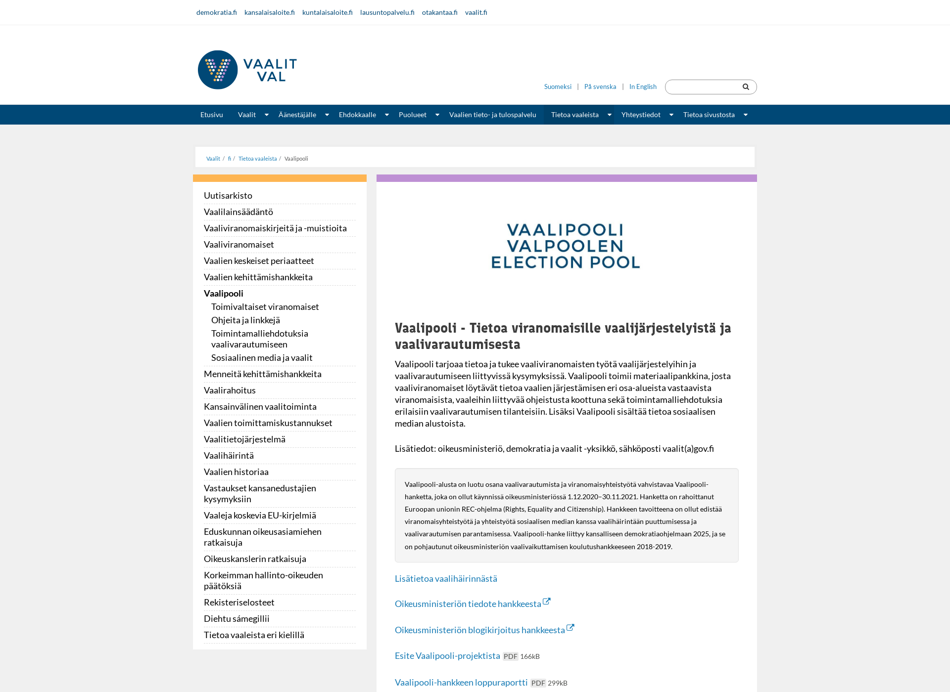 Skärmdump för vaalipooli.fi