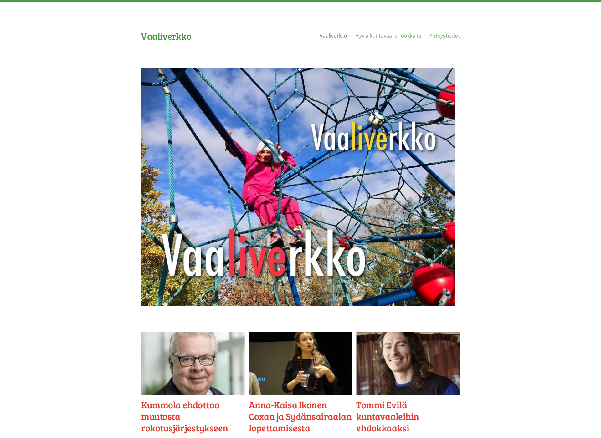 Skärmdump för vaaliverkko.fi