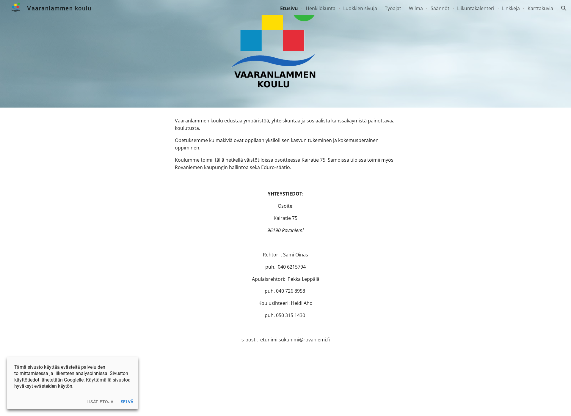 Skärmdump för vaaranlammenkoulu.fi