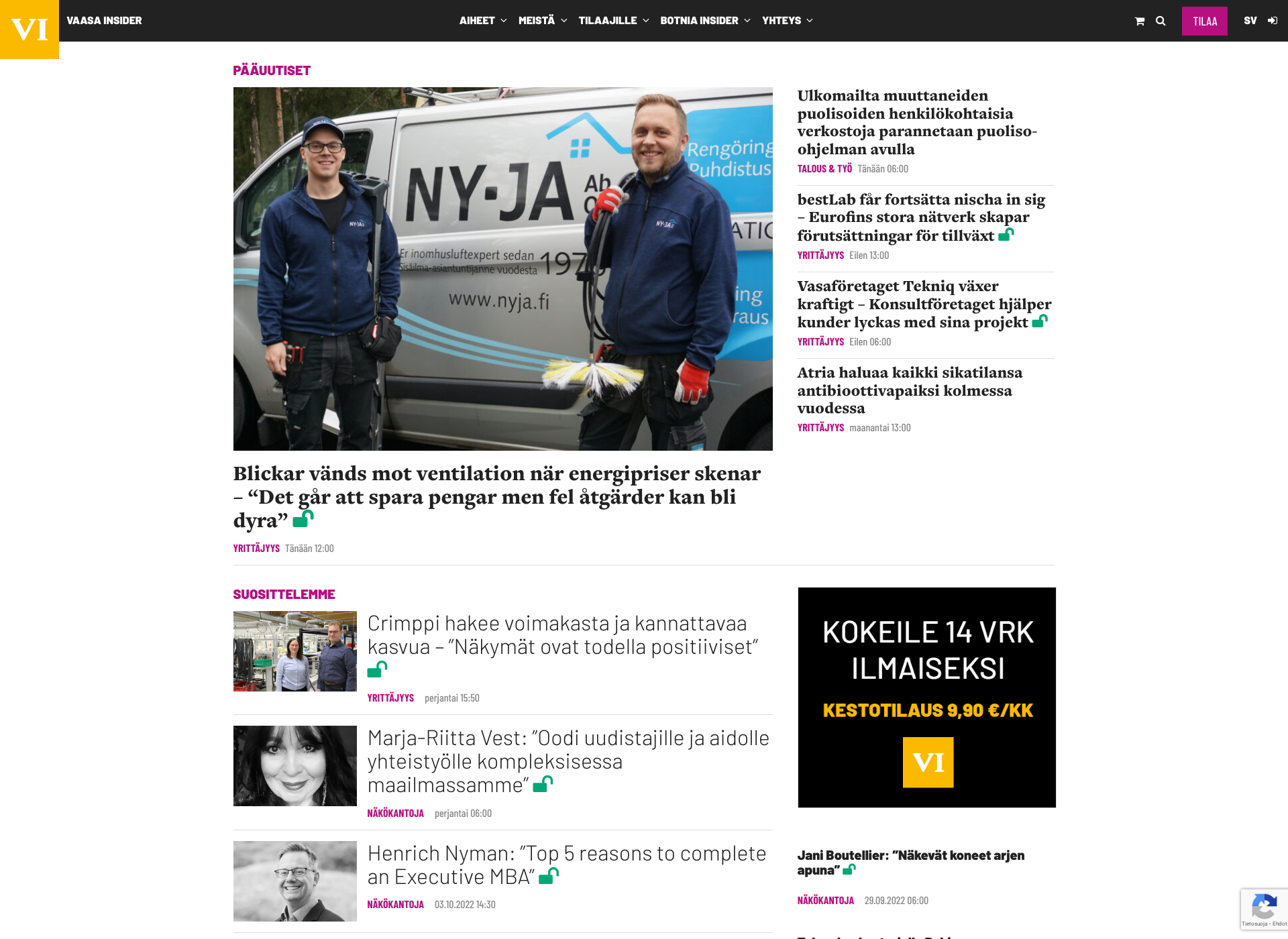 Skärmdump för vaasainsider.fi
