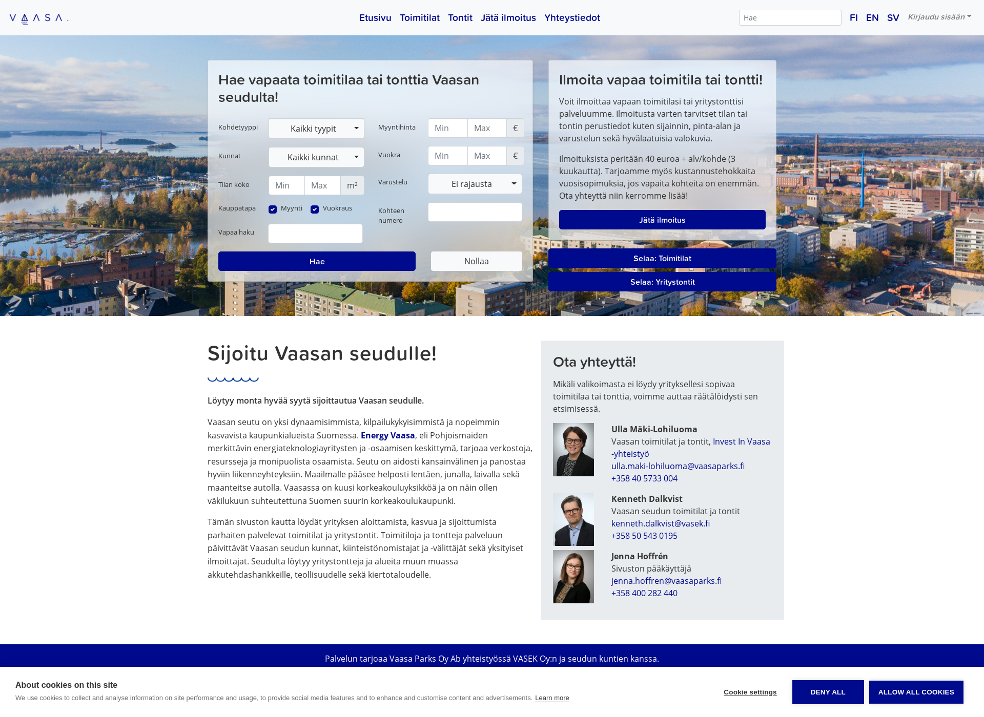 Skärmdump för vaasanseuduntoimitilat.fi