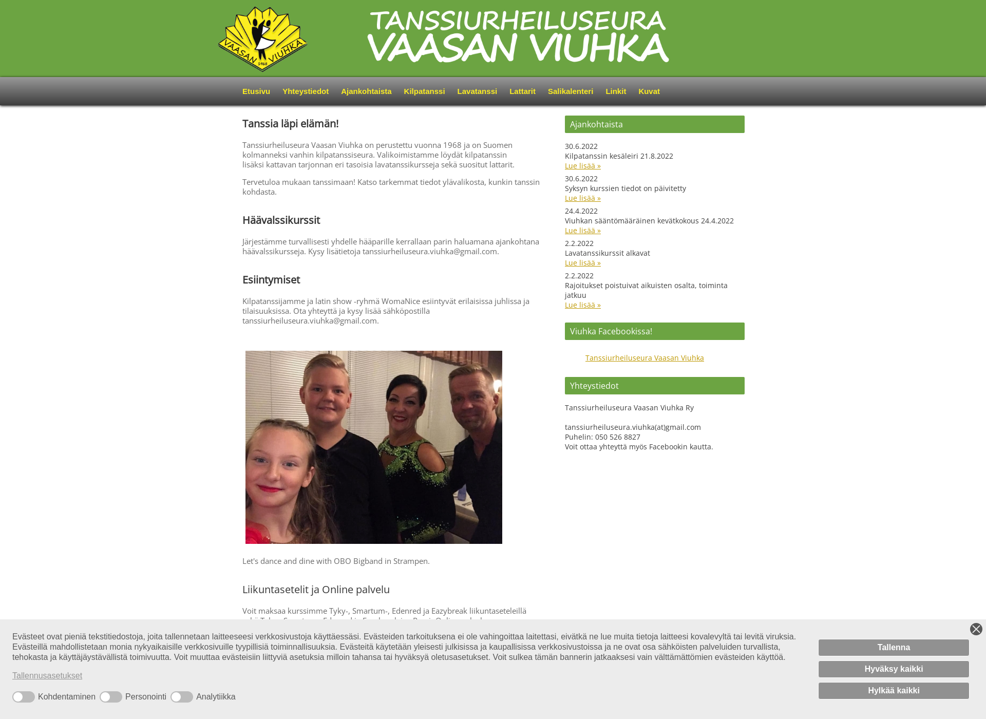 Skärmdump för vaasanviuhka.fi