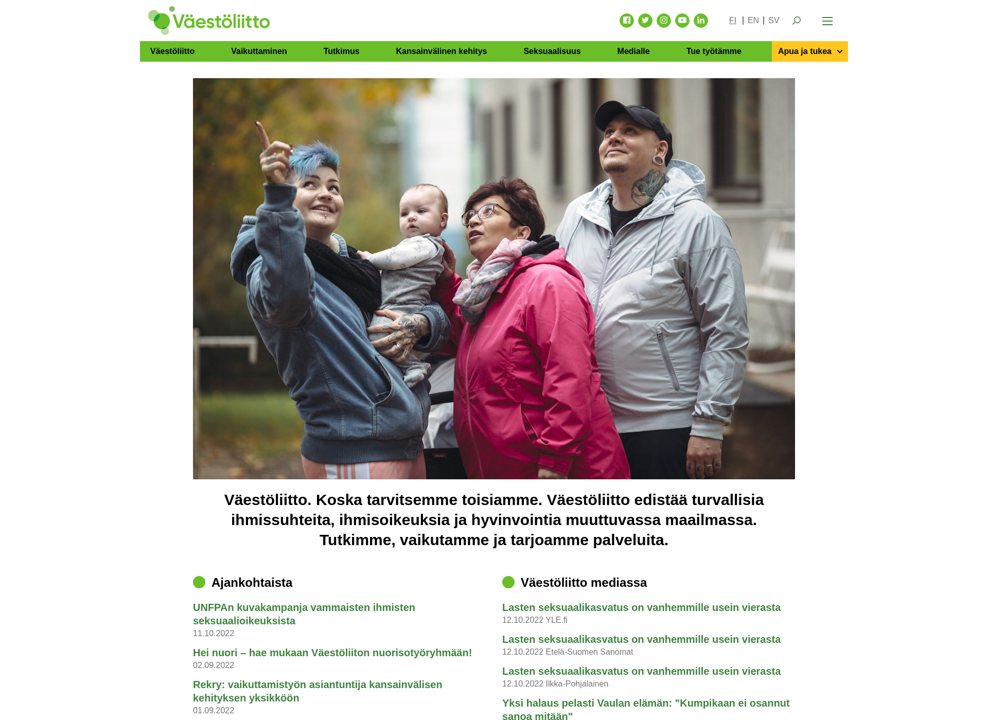 Skärmdump för vaestoliitto.fi