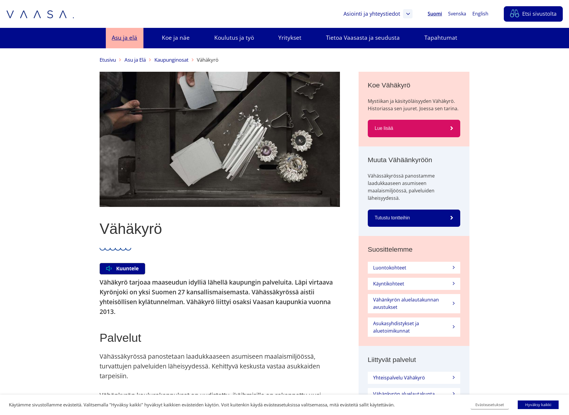 Skärmdump för vahakyro.fi