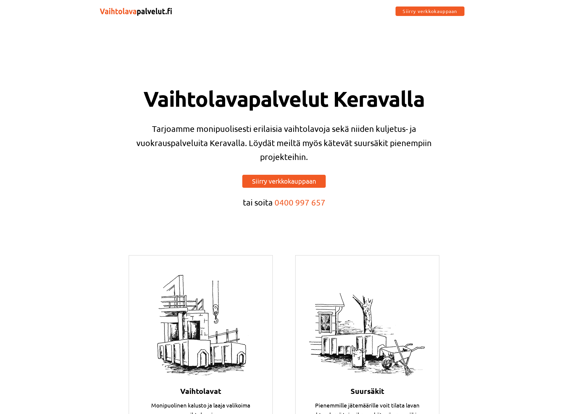 Skärmdump för vaihtolavat-kerava.fi