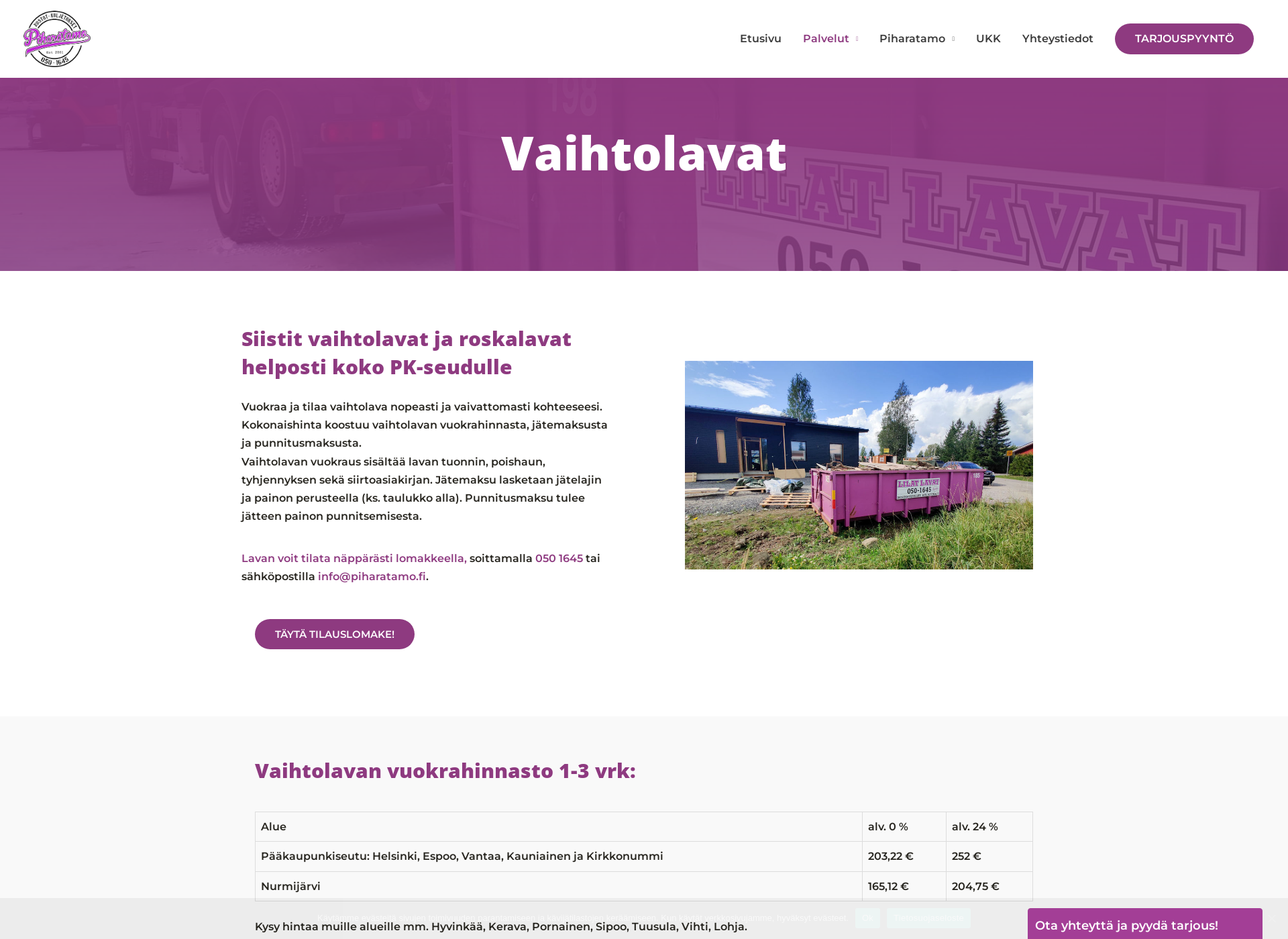 Skärmdump för vaihtolavatnurmijärvi.fi
