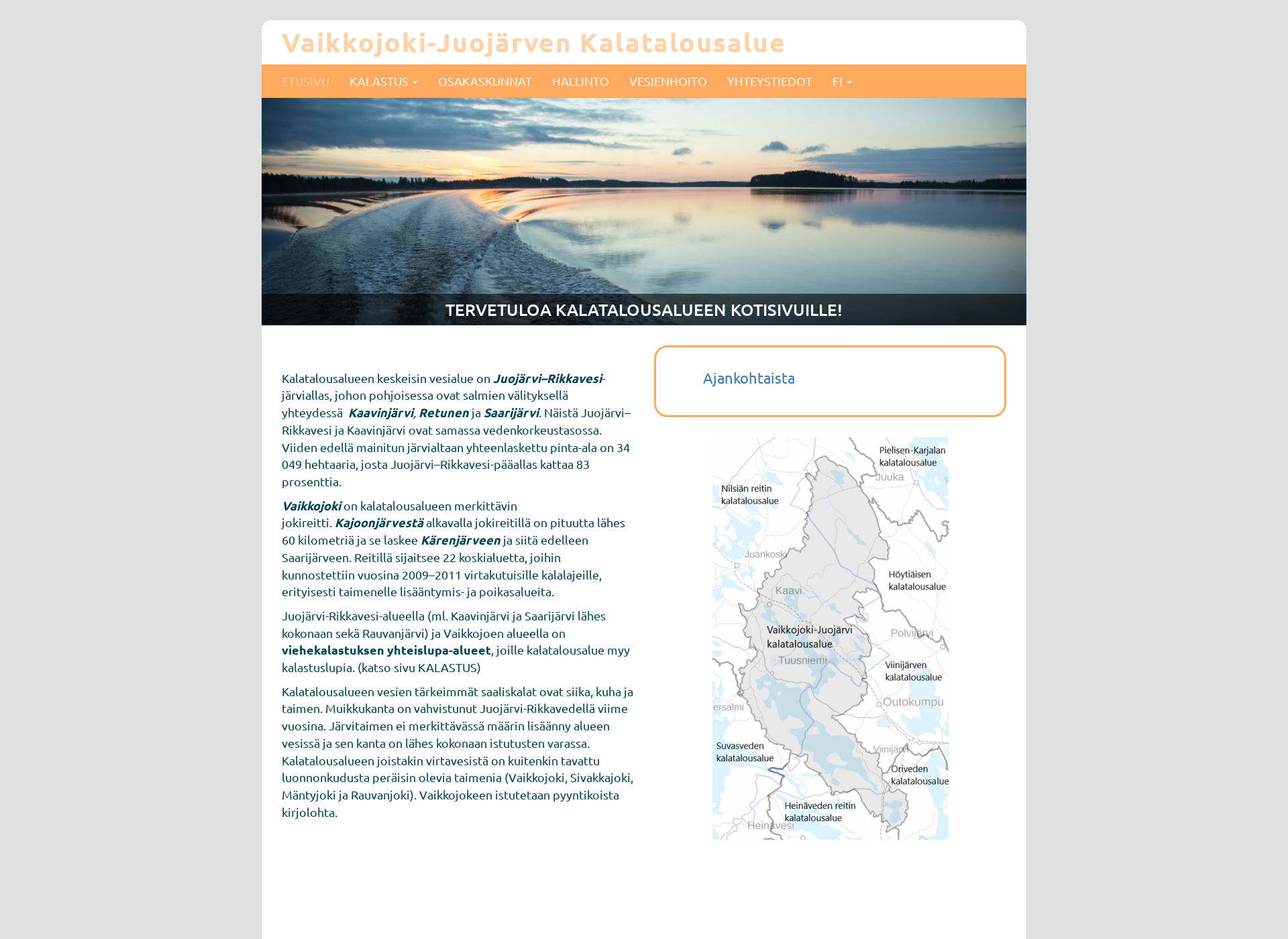 Skärmdump för vaikkojoki-juojarvenkalatalousalue.fi