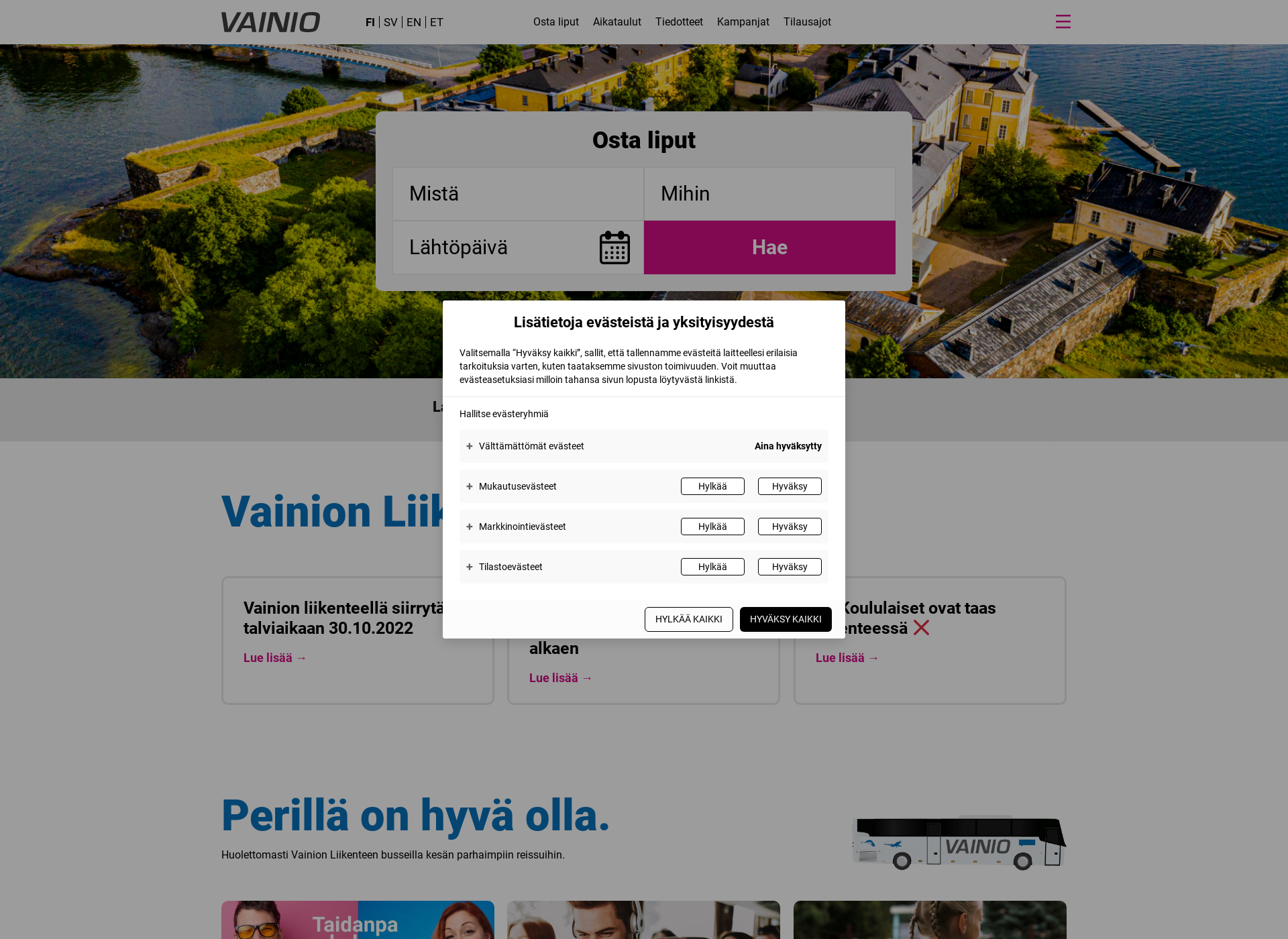 Screenshot for vainionliikenne.fi
