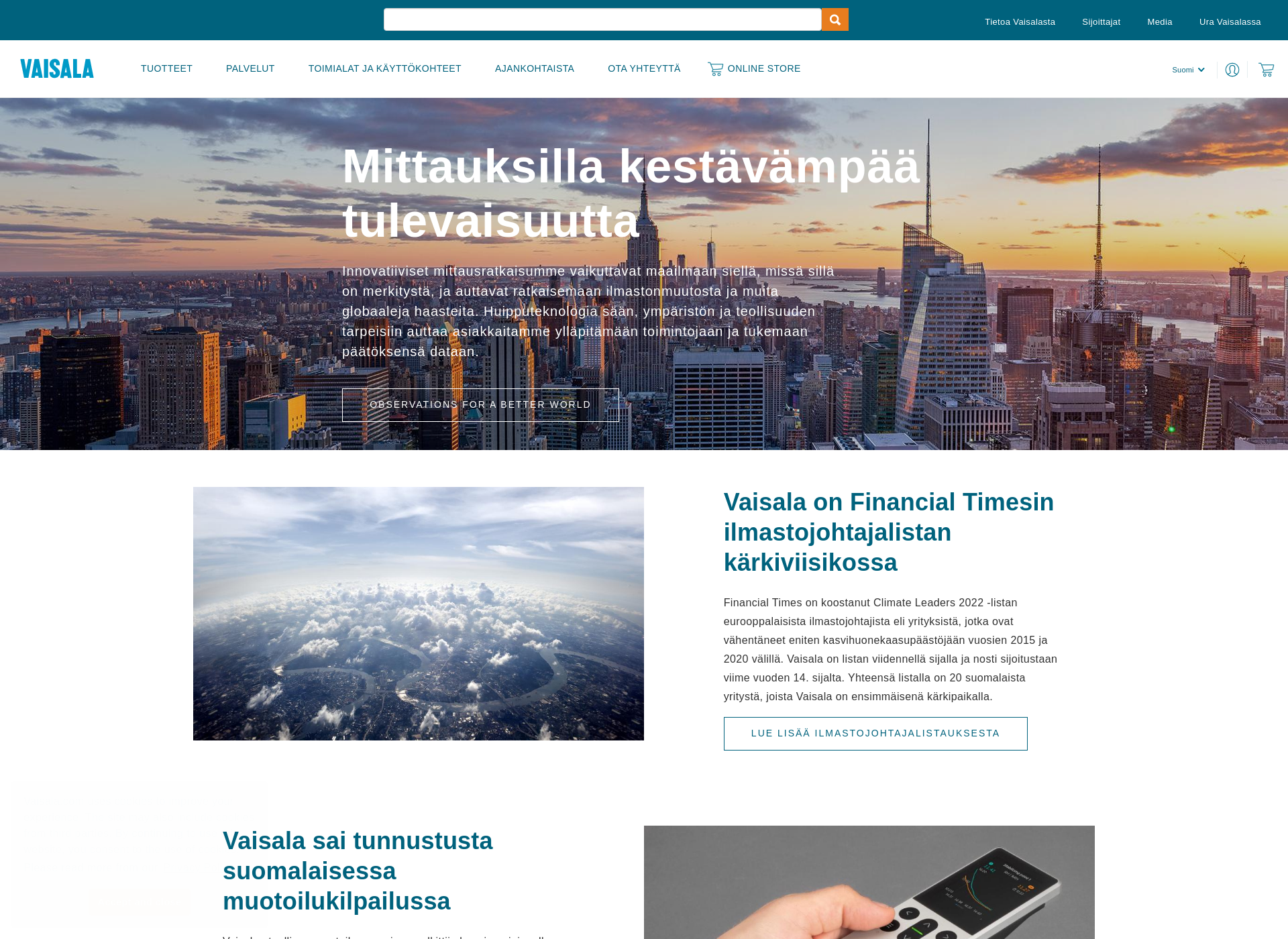 Skärmdump för vaisala.fi