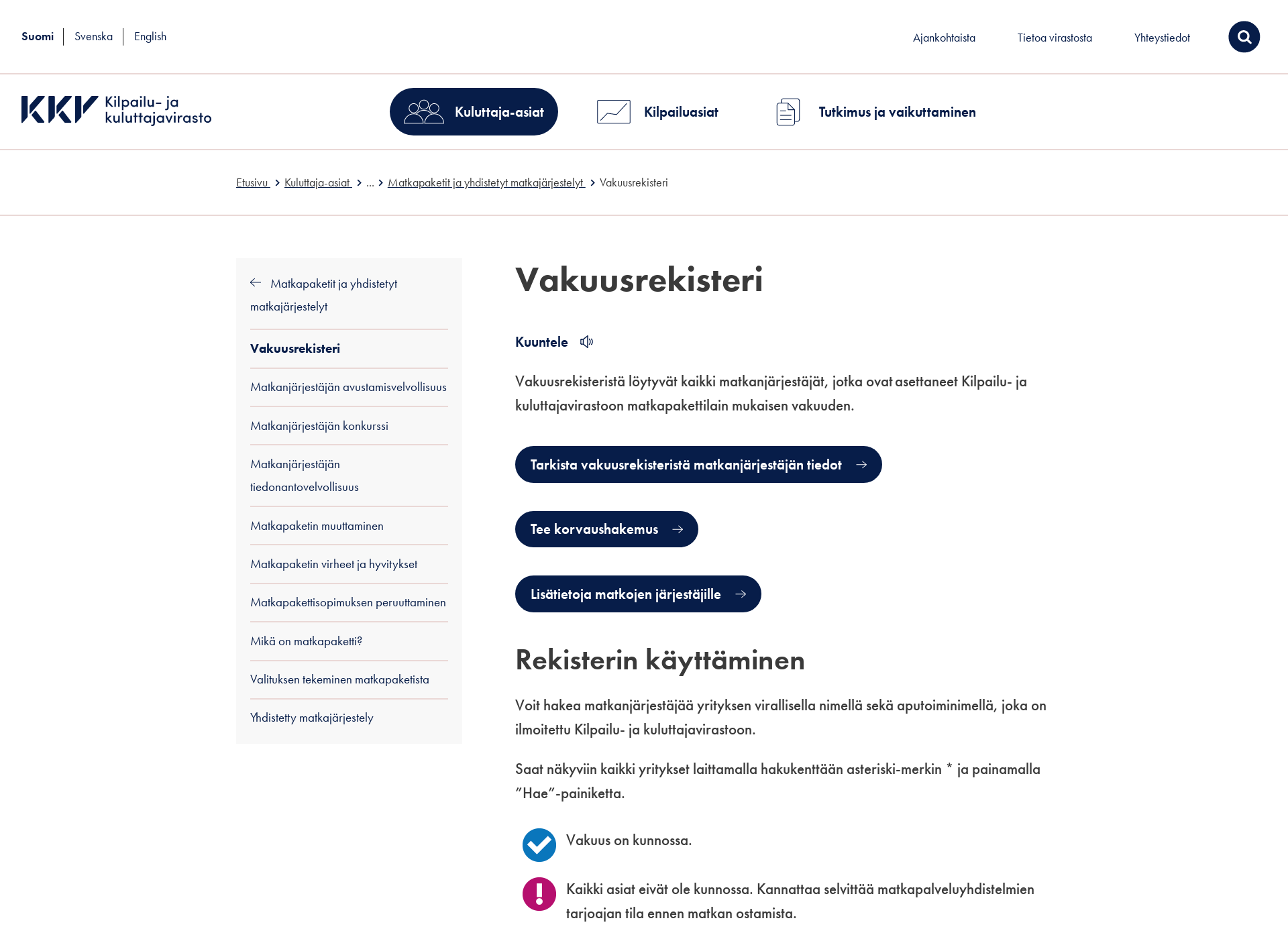 Screenshot for vakuusrekisteri.fi