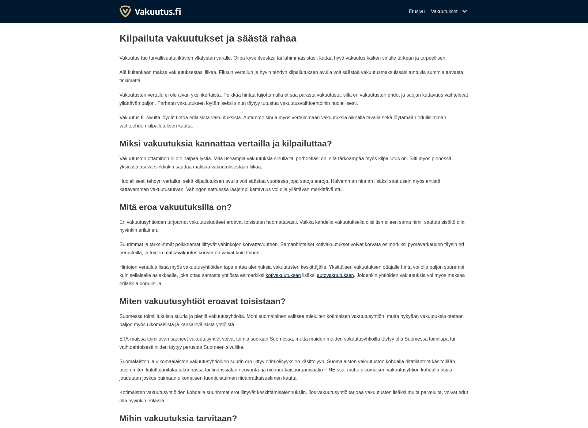 Skärmdump för vakuutus.fi