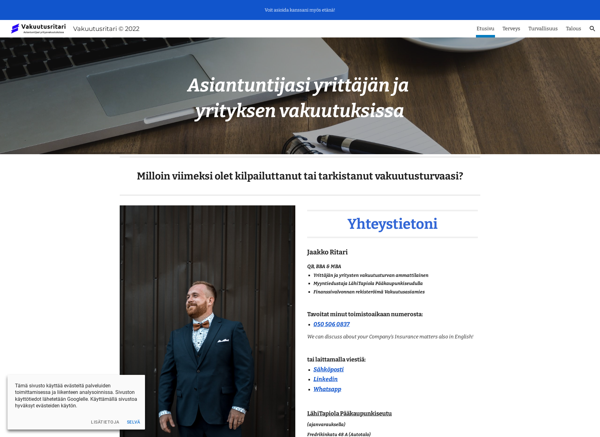 Skärmdump för vakuutusritari.fi