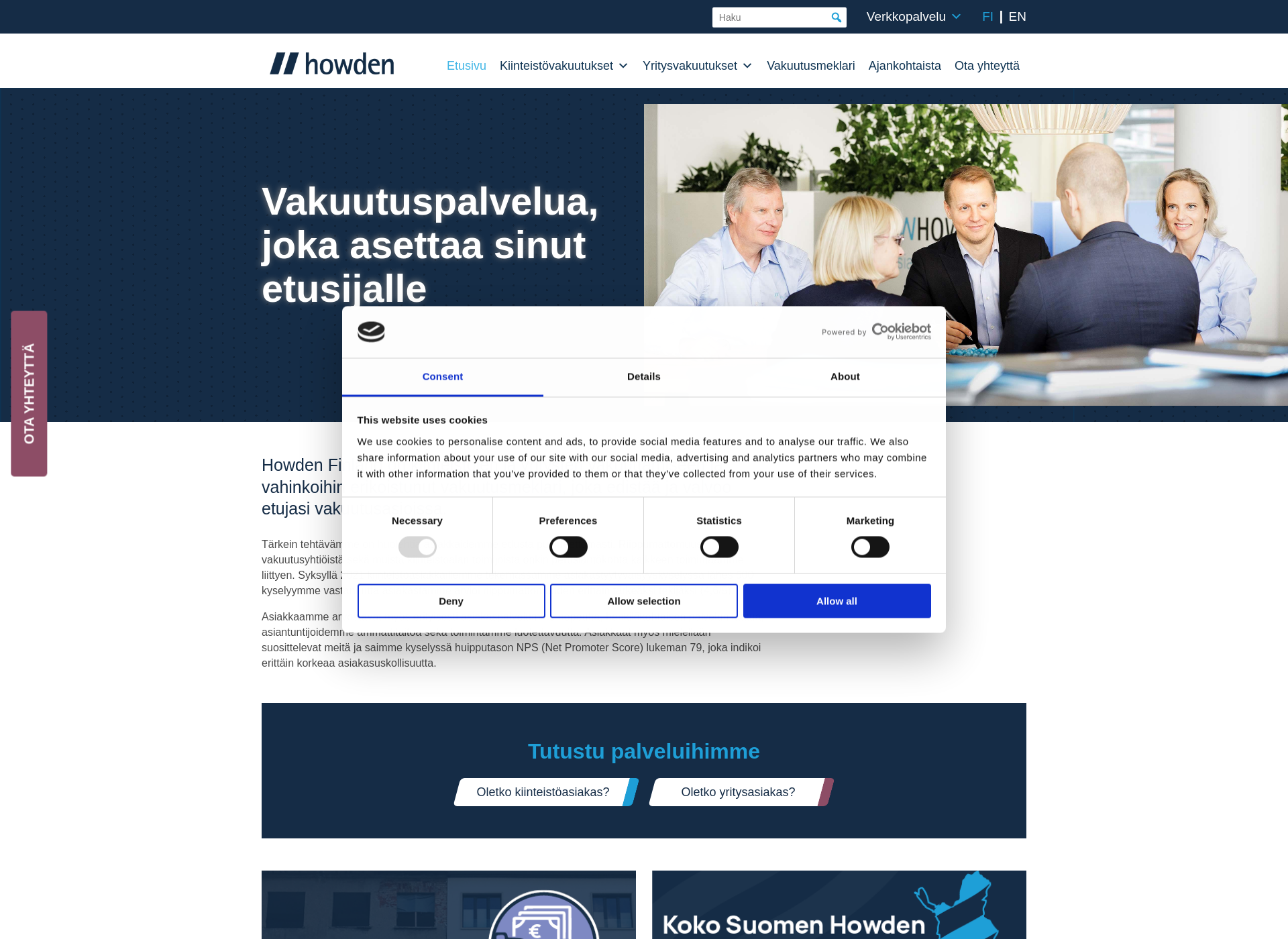 Skärmdump för vakuutusvertailu.fi