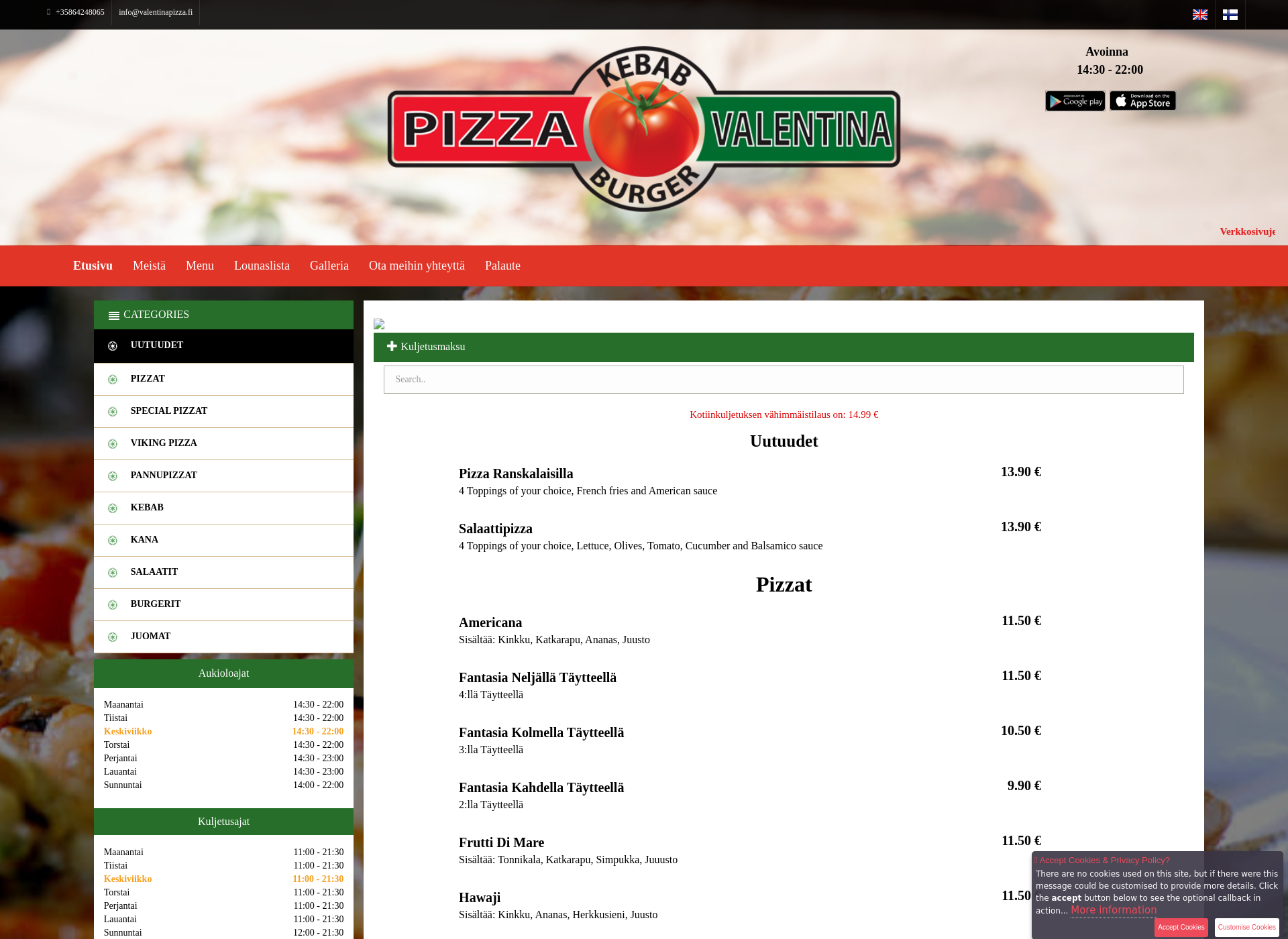 Screenshot for valentinapizza.fi