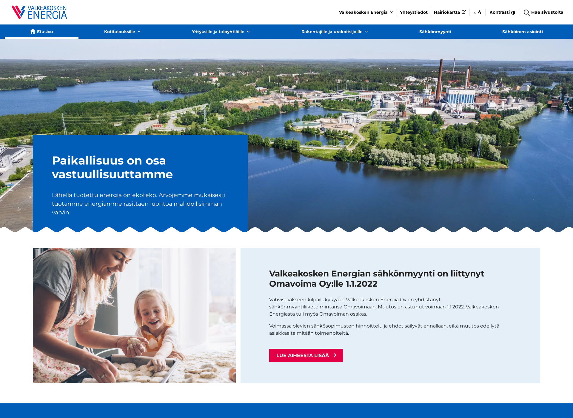Skärmdump för valkeakoskenenergia.fi