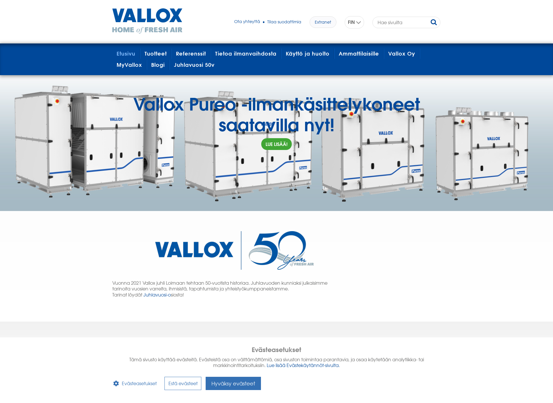 Skärmdump för vallox.fi