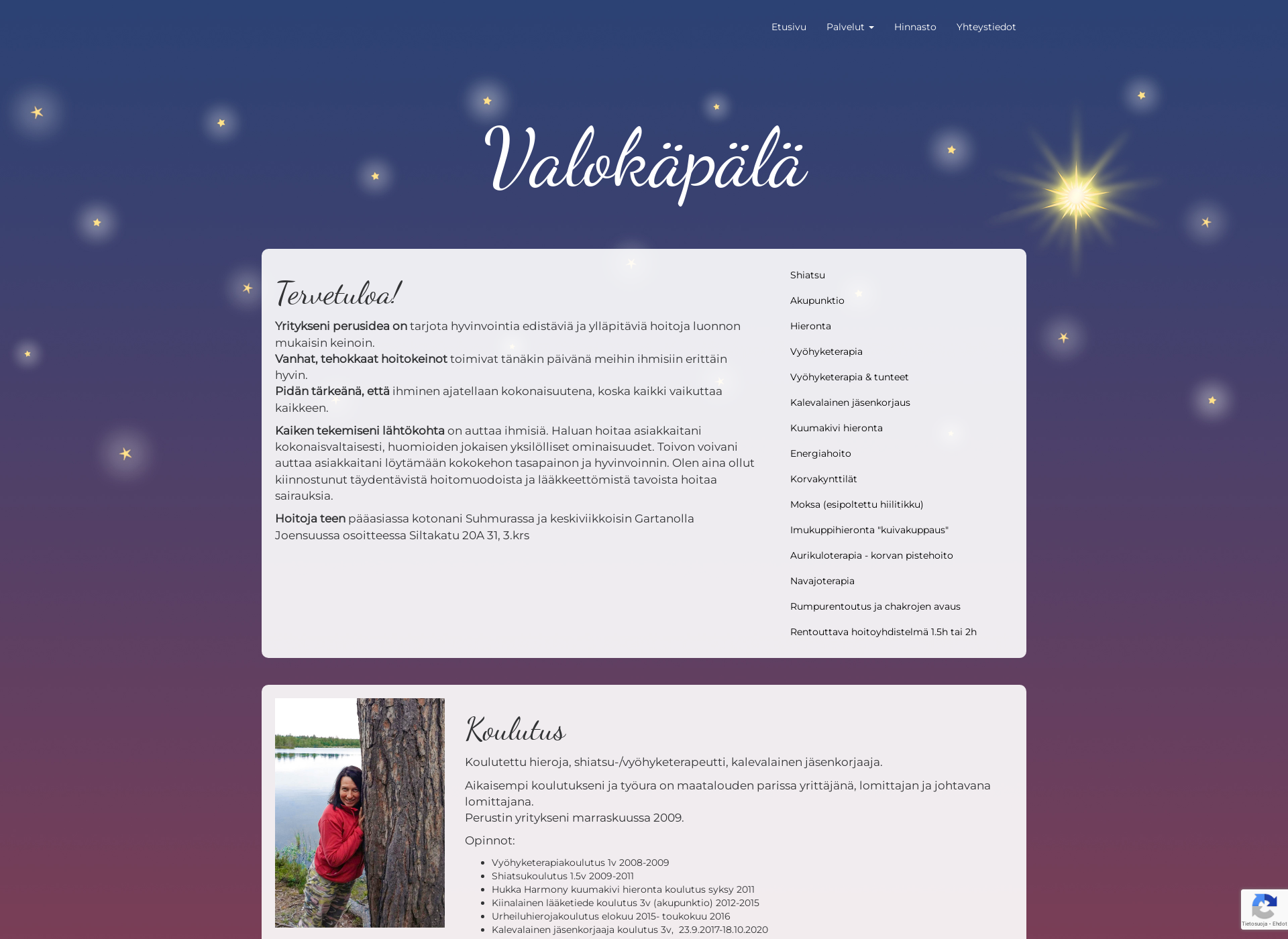 Skärmdump för valokapala.fi