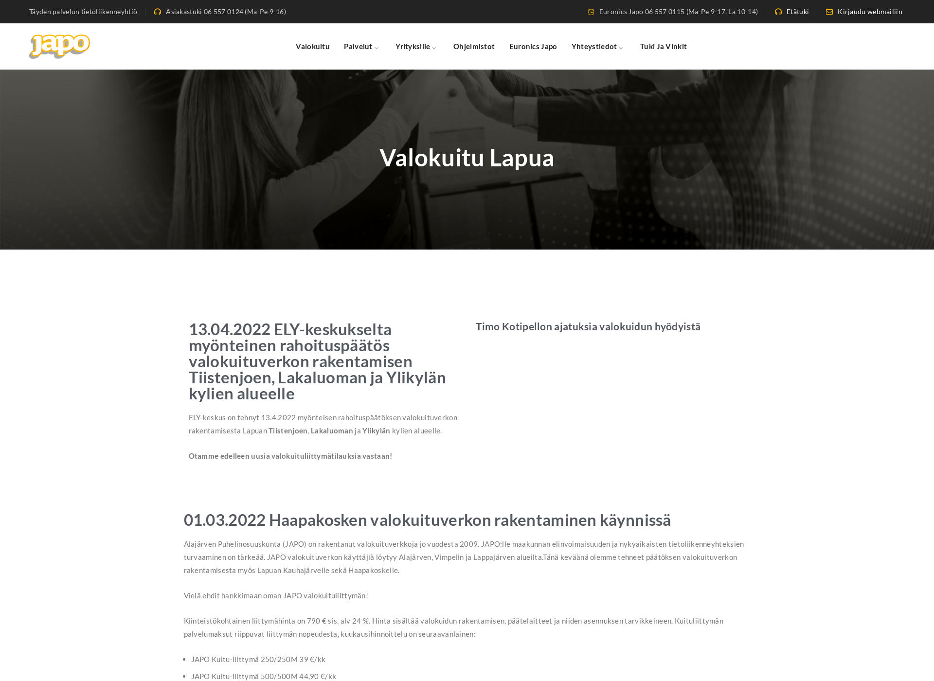 Screenshot for valokuitulapualle.fi