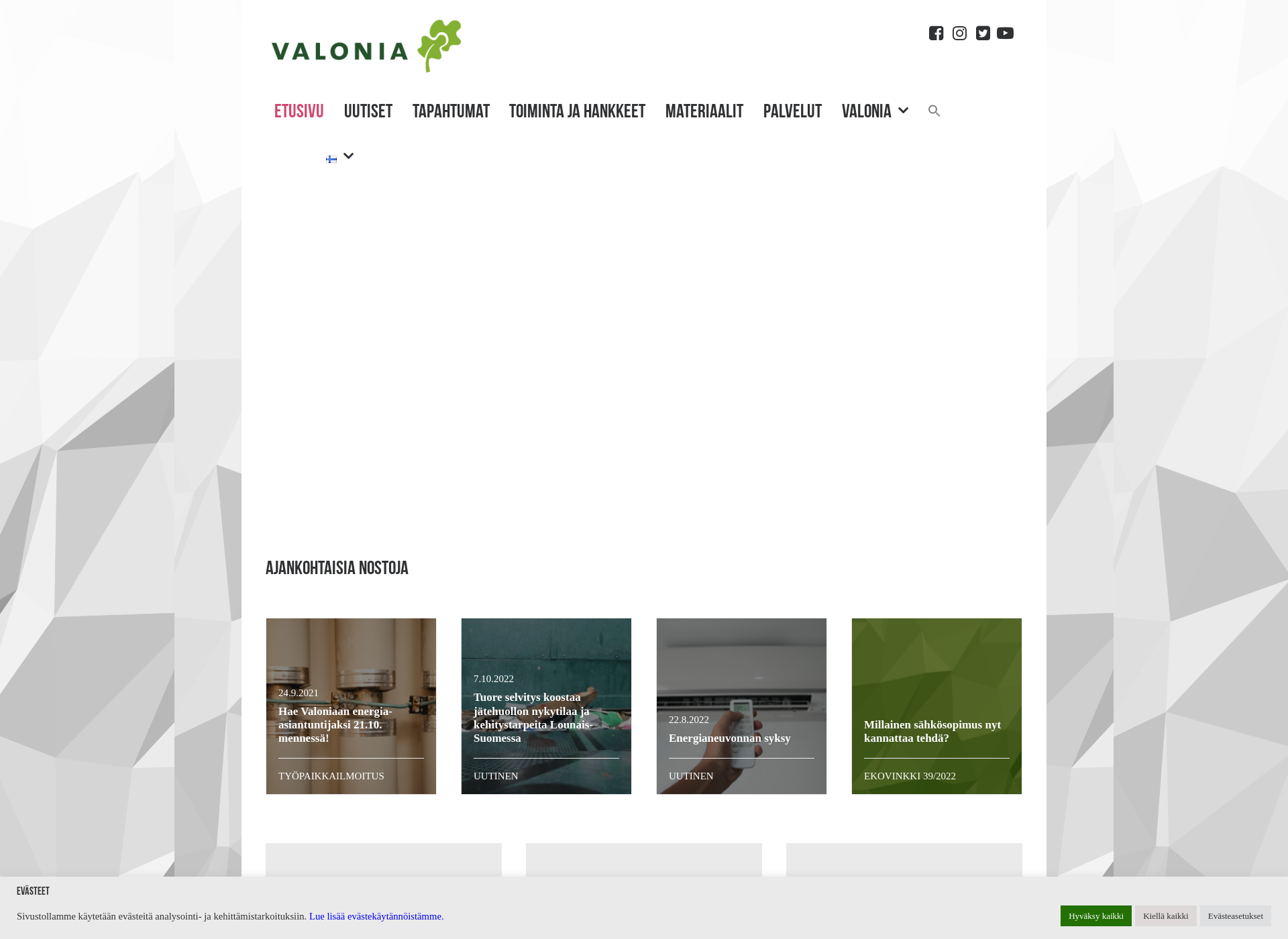 Skärmdump för valonia.fi