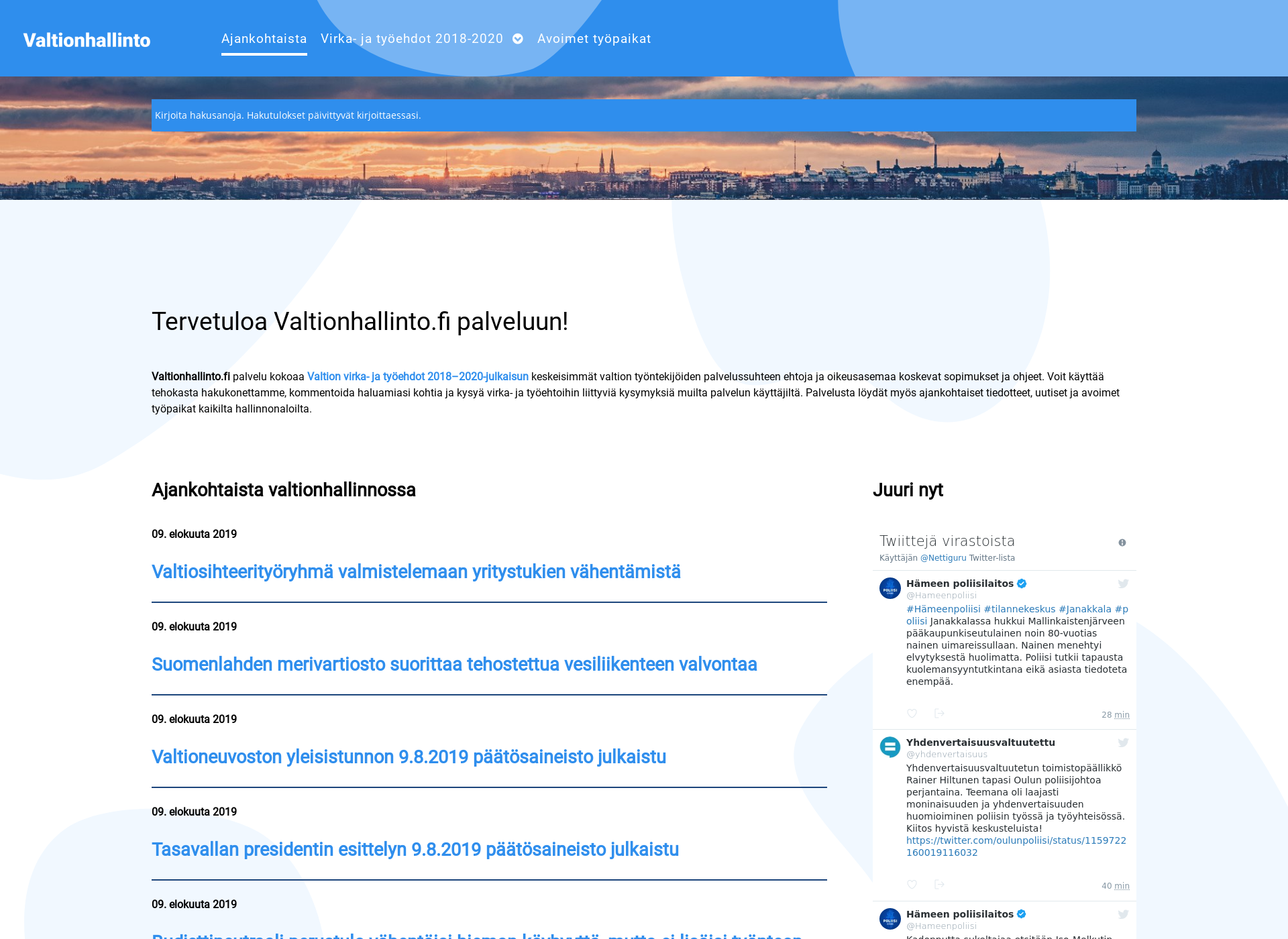 Skärmdump för valtionhallinto.fi