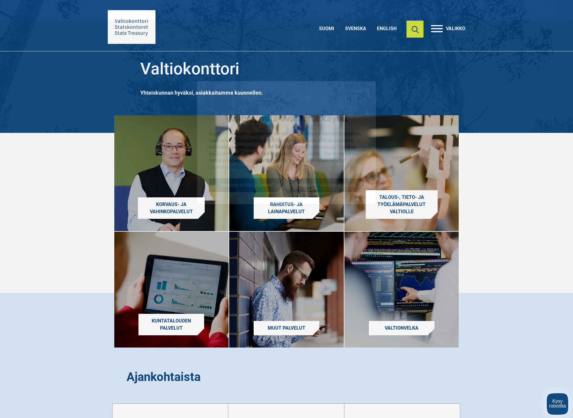 Skärmdump för valtionkonttori.fi