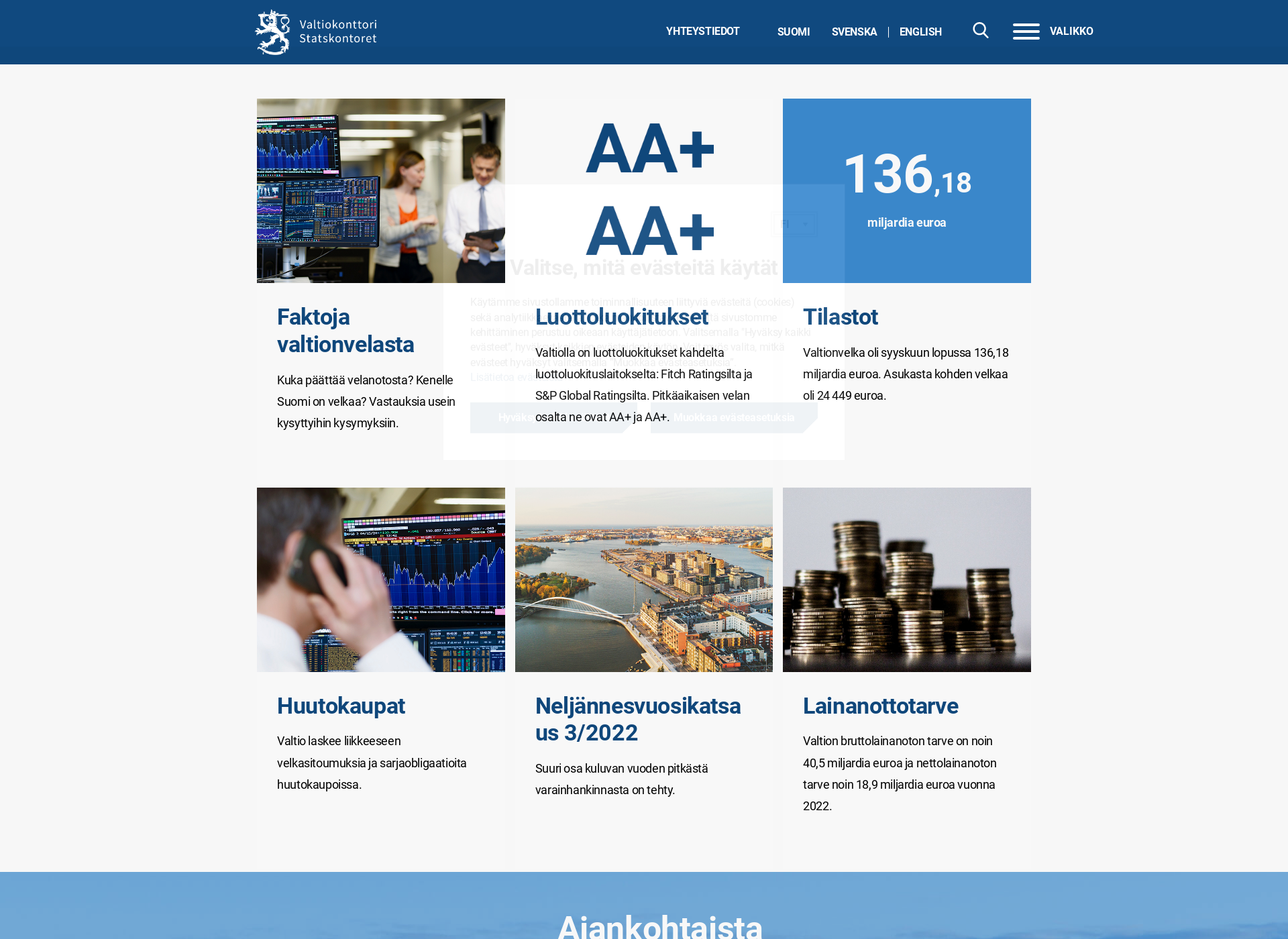 Skärmdump för valtionvelka.fi