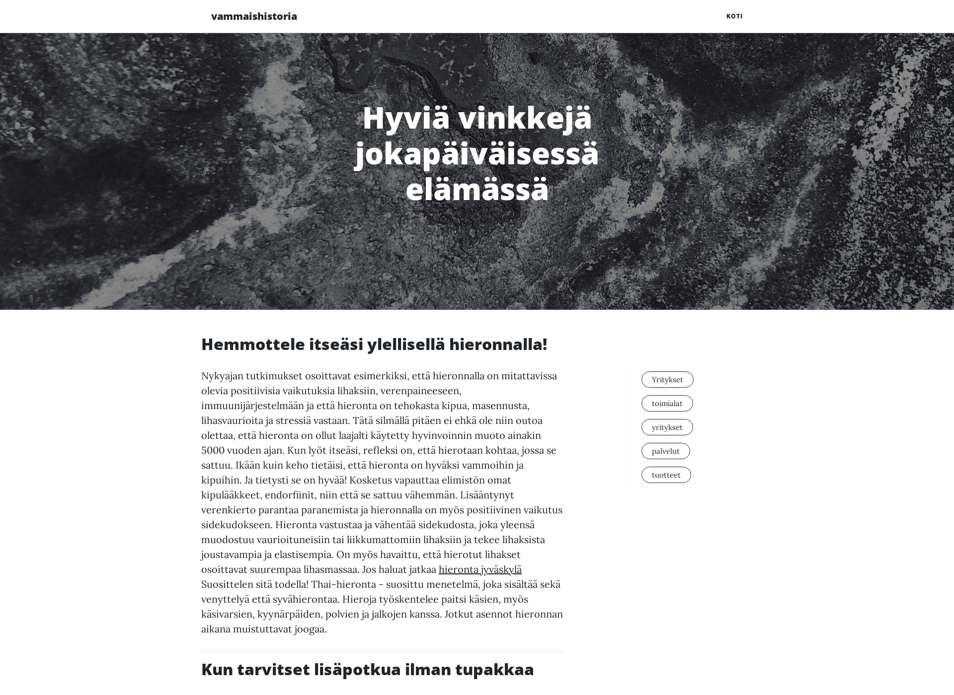 Skärmdump för vammaishistoria.fi