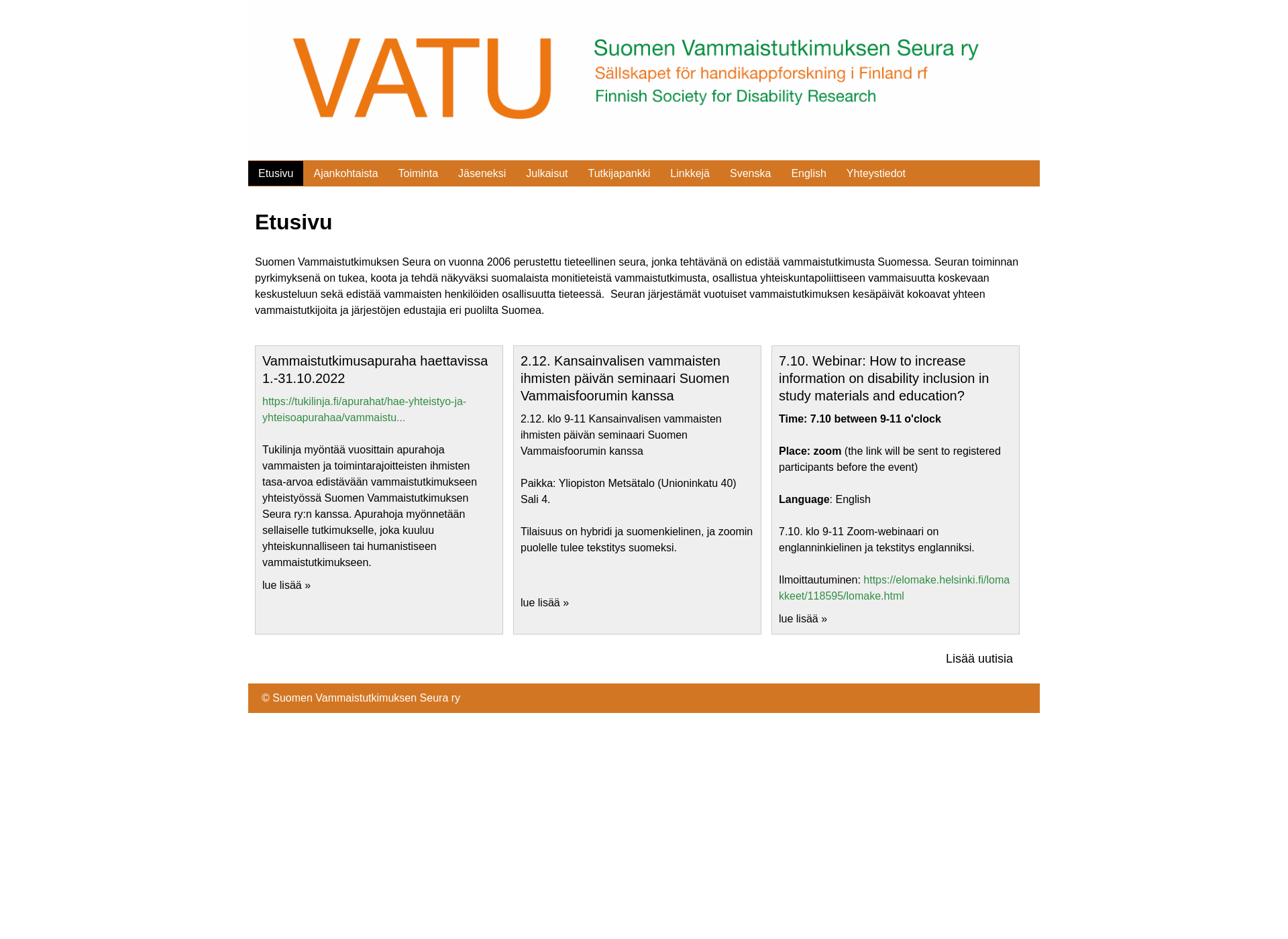 Screenshot for vammaistutkimus.fi