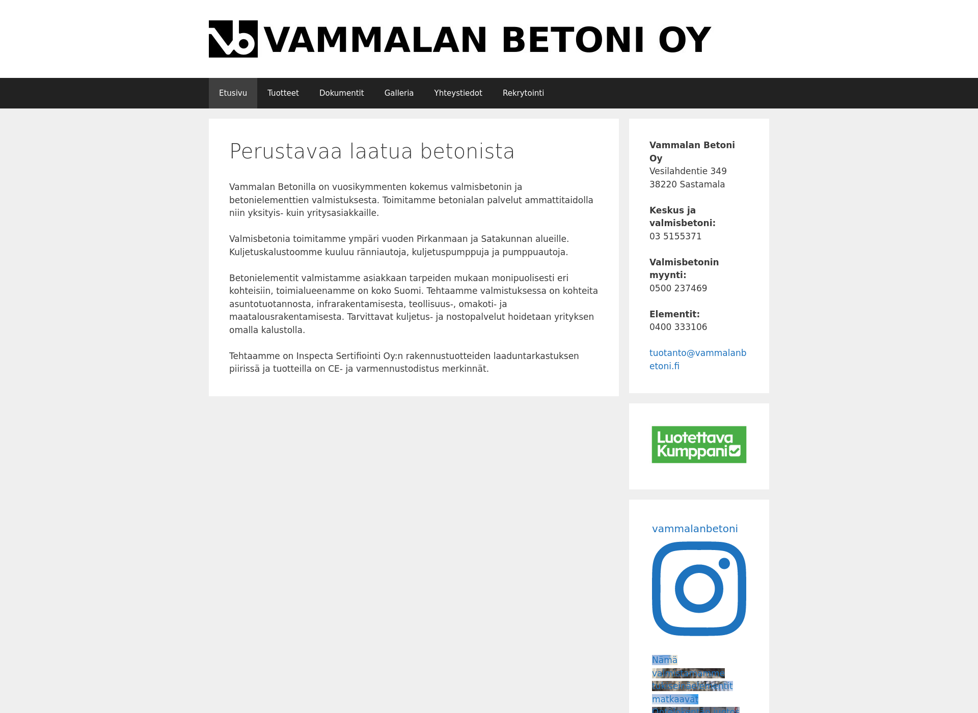 Skärmdump för vammalanbetoni.fi