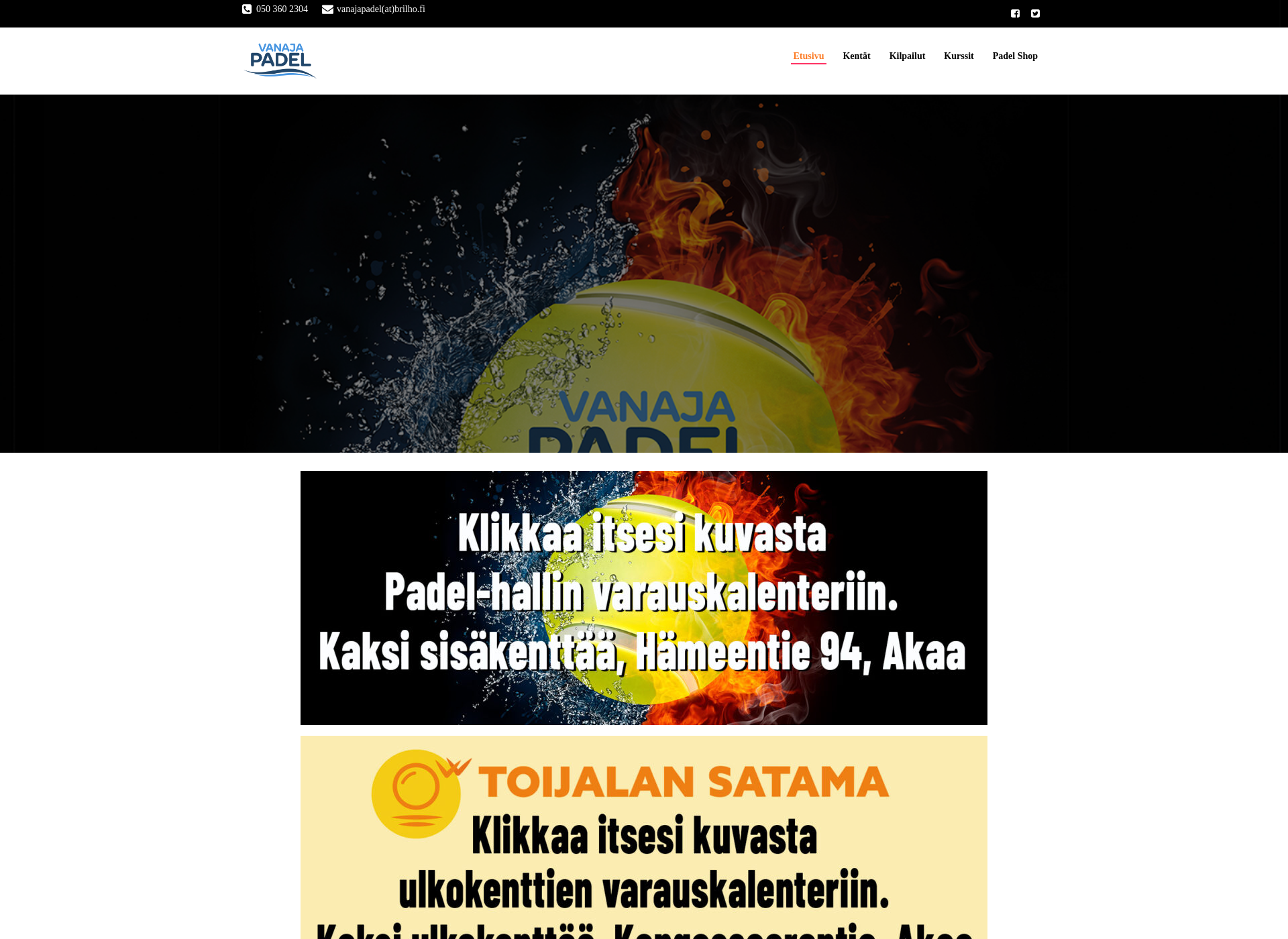 Skärmdump för vanajapadel.fi