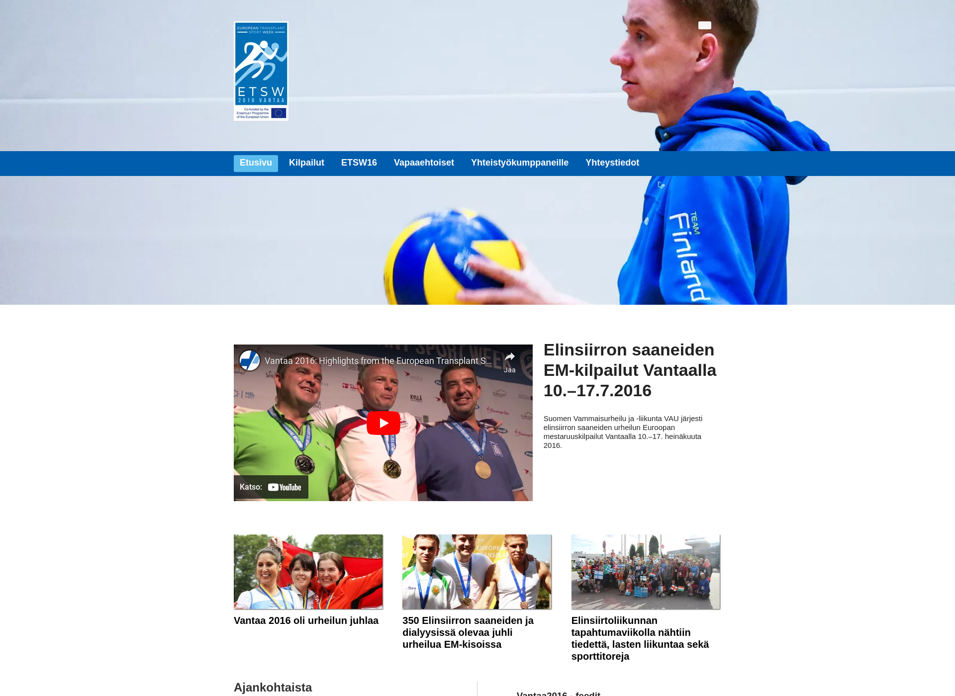 Skärmdump för vantaa2016.fi