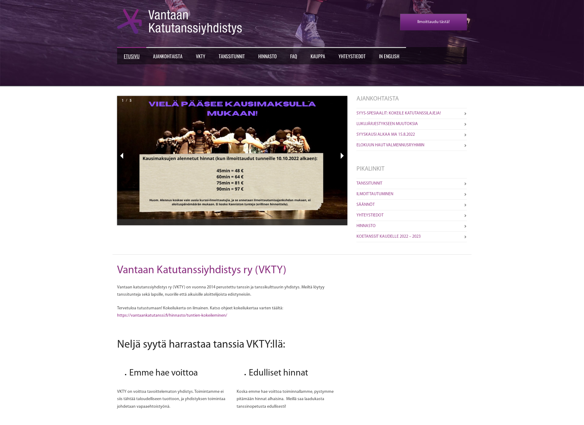 Screenshot for vantaankatutanssi.fi