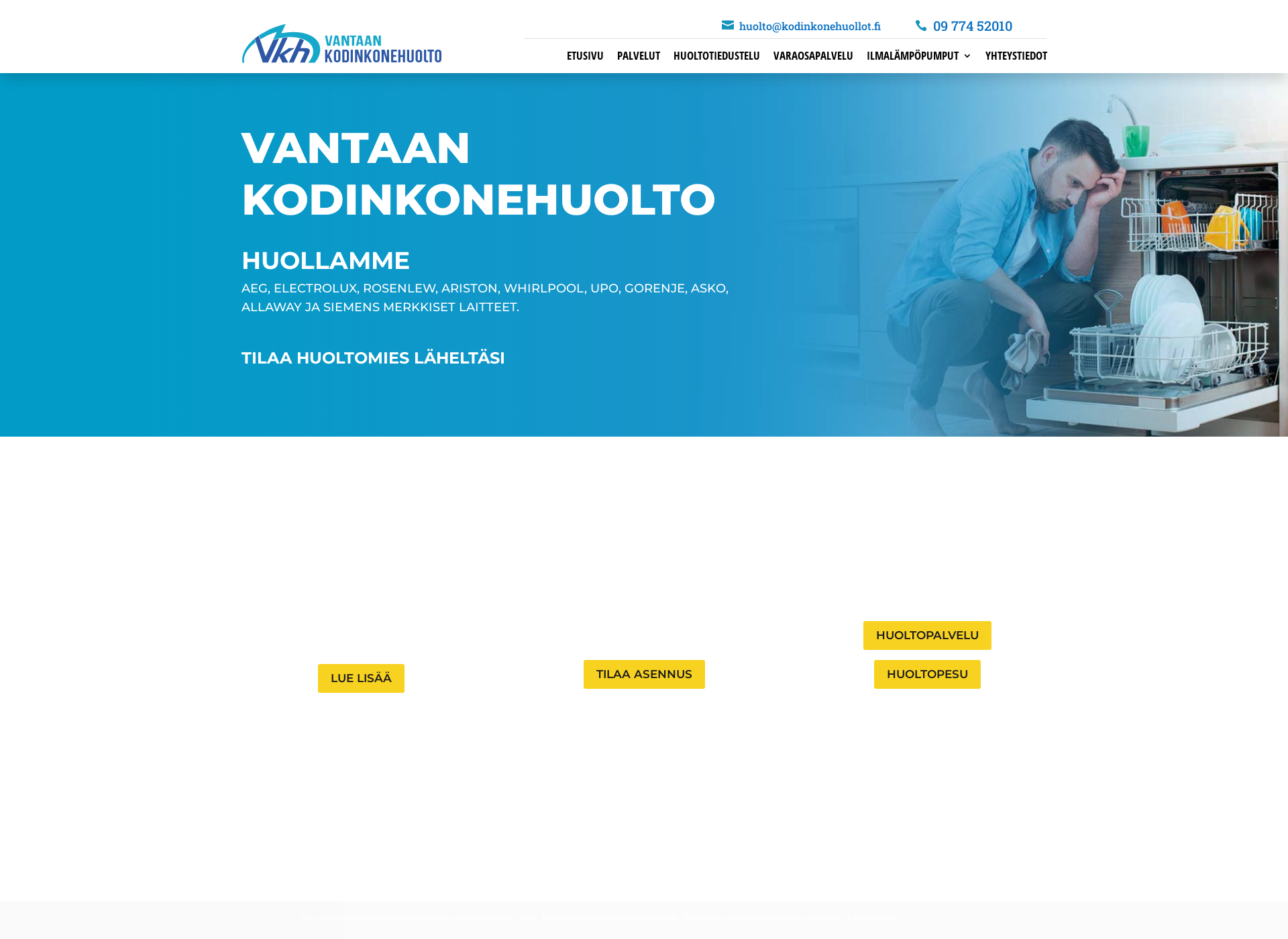 Skärmdump för vantaankodinkonehuolto.fi